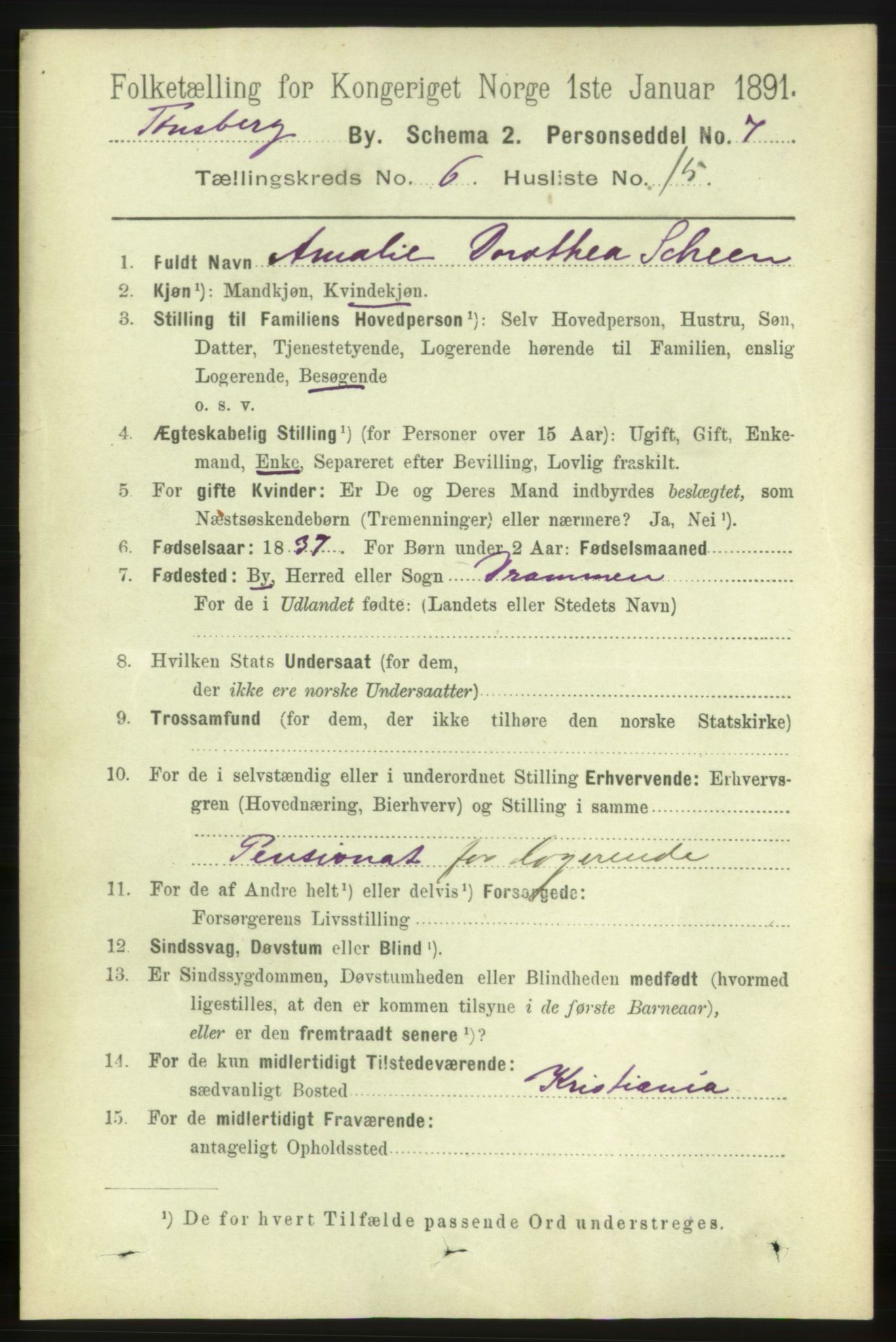 RA, 1891 census for 0705 Tønsberg, 1891, p. 2704