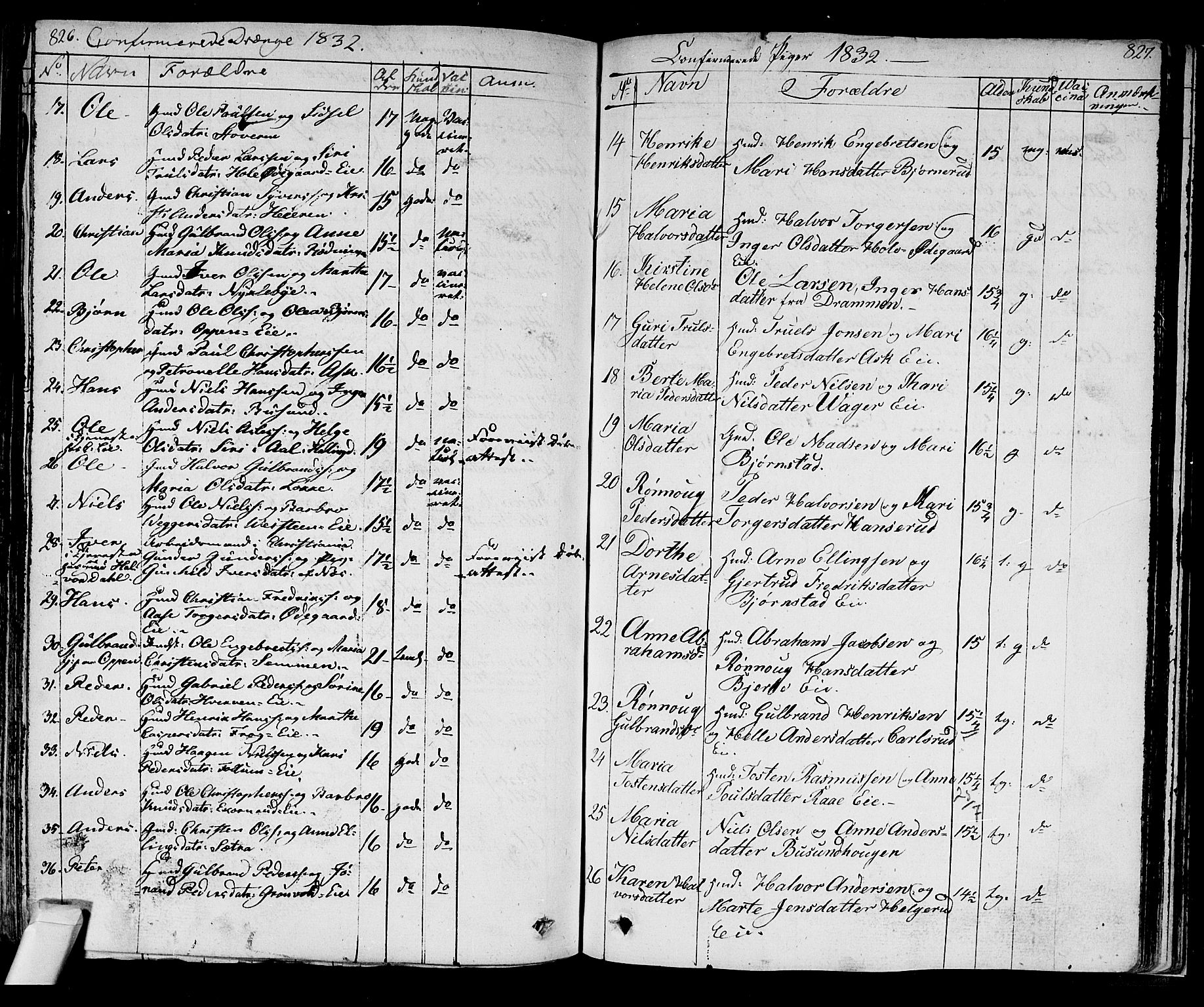 Norderhov kirkebøker, AV/SAKO-A-237/F/Fa/L0009: Parish register (official) no. 9, 1819-1837, p. 826-827