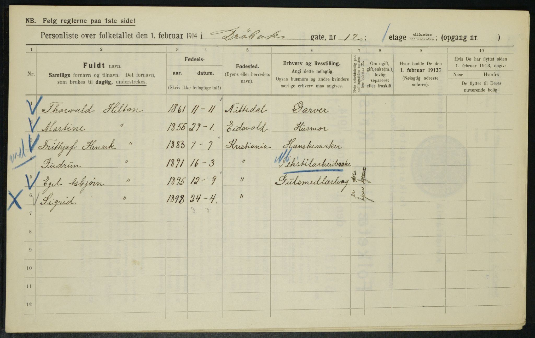 OBA, Municipal Census 1914 for Kristiania, 1914, p. 17607