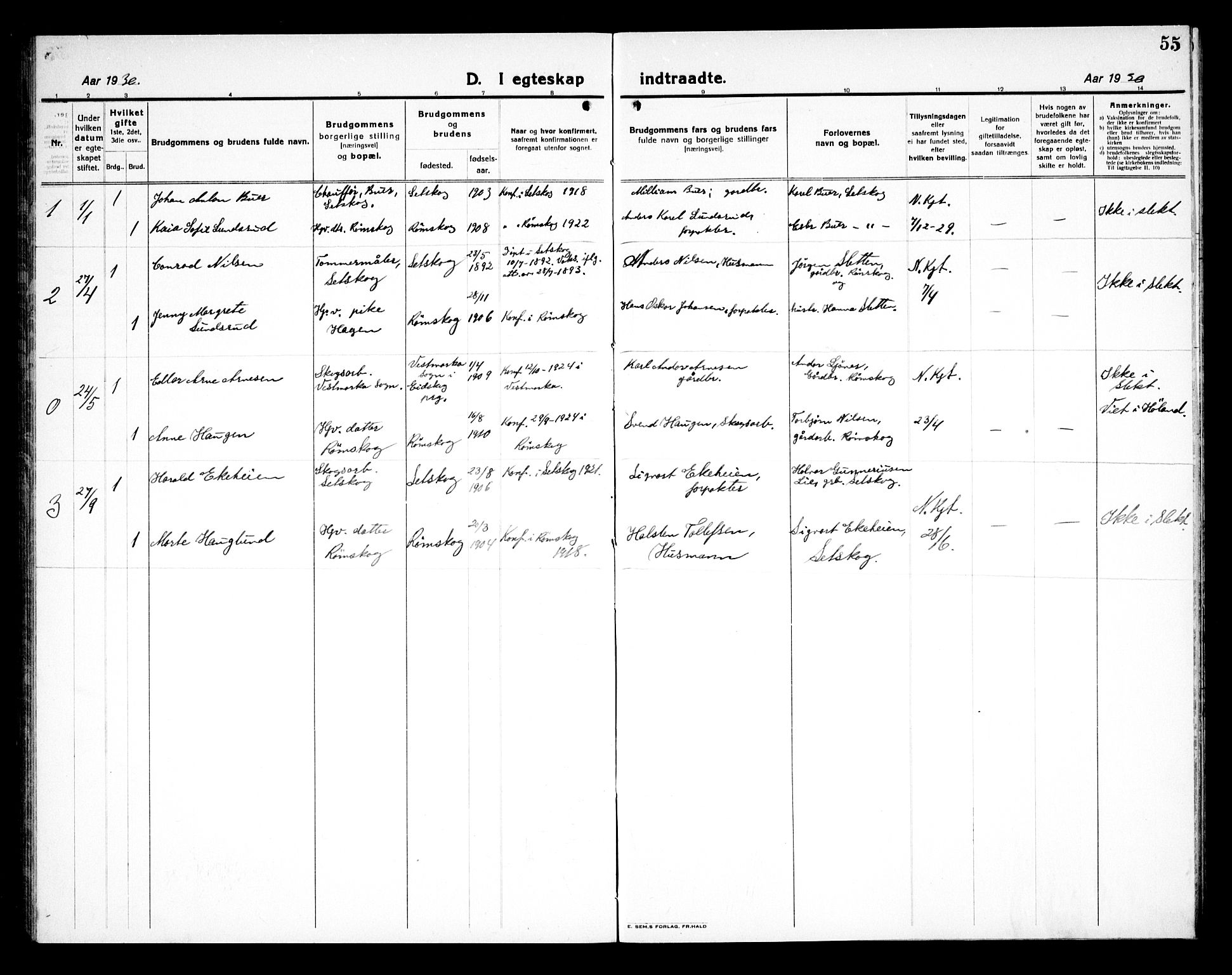 Rødenes prestekontor Kirkebøker, AV/SAO-A-2005/G/Gb/L0003: Parish register (copy) no. II 3, 1922-1936, p. 55