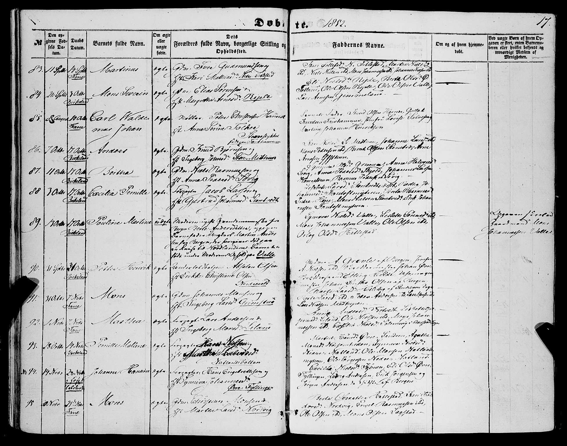 Fana Sokneprestembete, SAB/A-75101/H/Haa/Haaa/L0011: Parish register (official) no. A 11, 1851-1862, p. 17