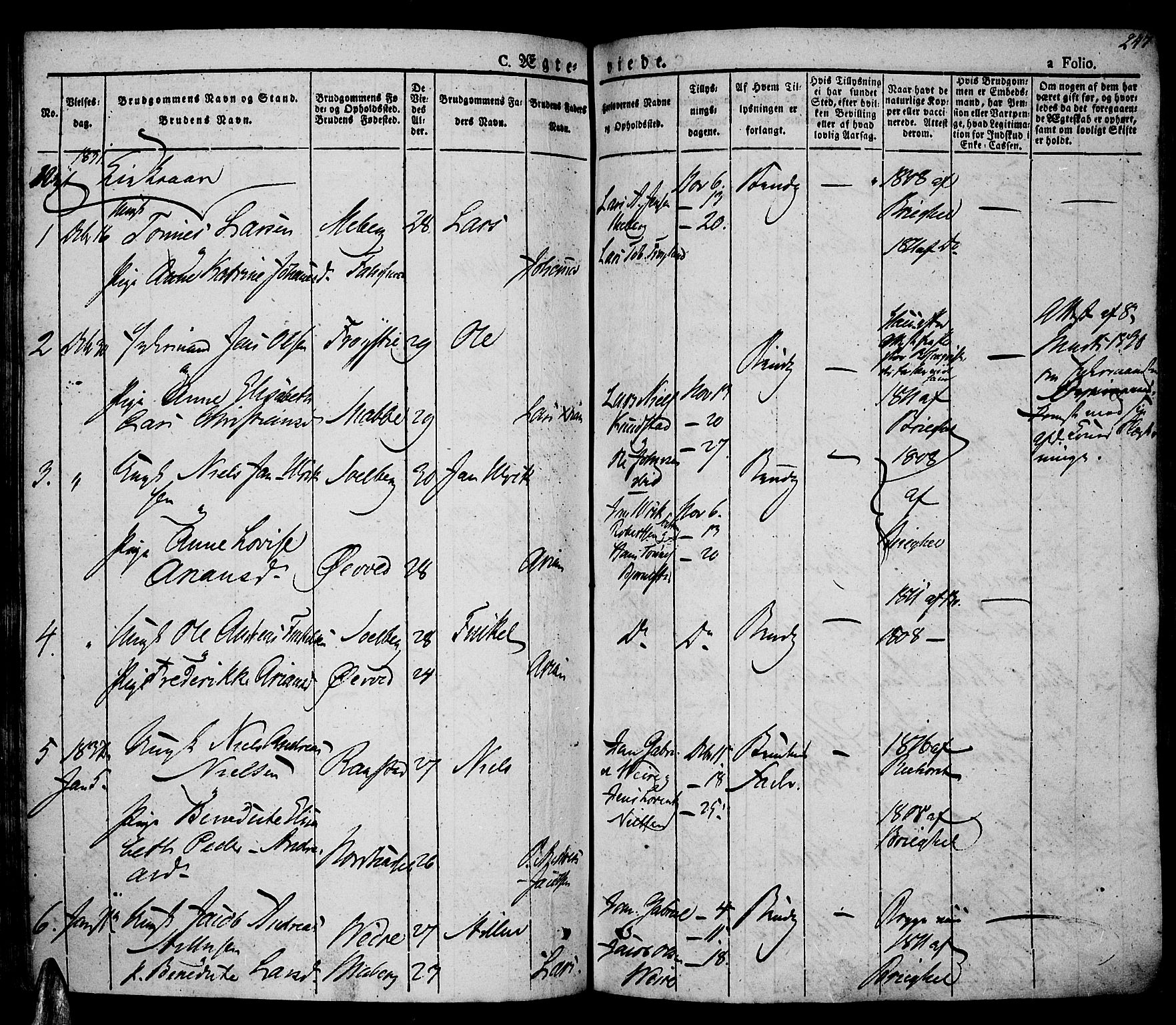 Lista sokneprestkontor, AV/SAK-1111-0027/F/Fa/L0008: Parish register (official) no. A 8, 1823-1835, p. 247