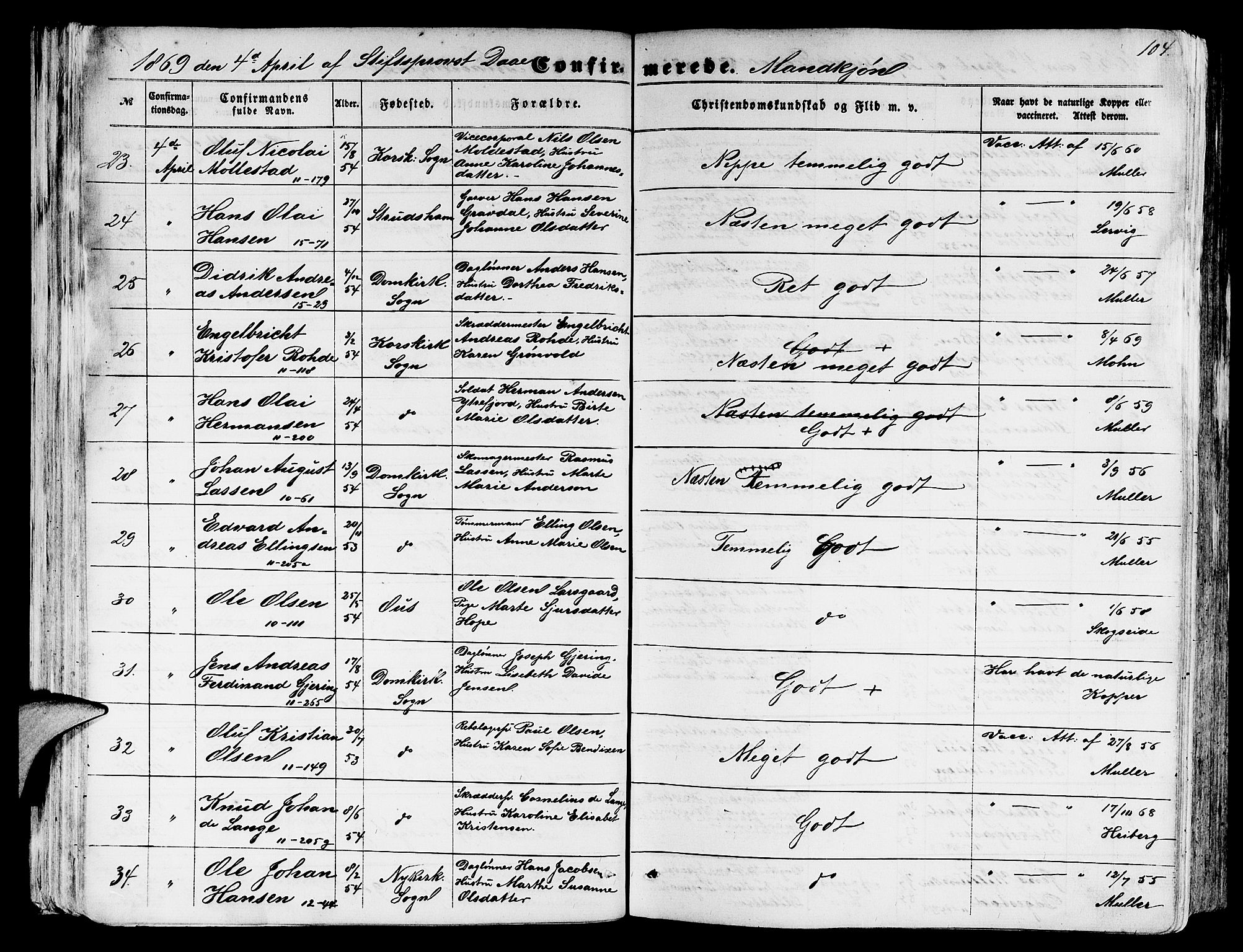 Domkirken sokneprestembete, SAB/A-74801/H/Hab/L0023: Parish register (copy) no. C 3, 1854-1880, p. 104