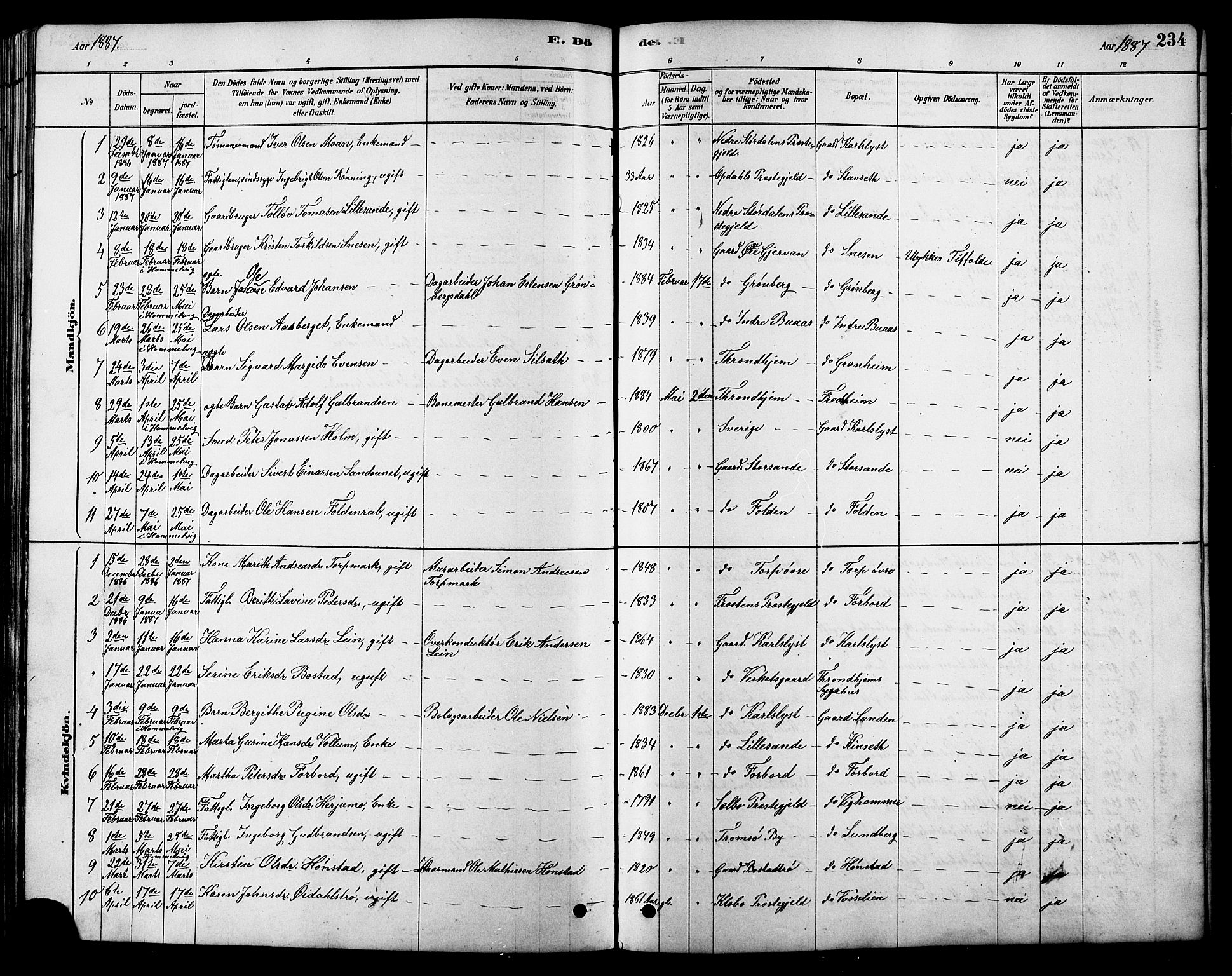 Ministerialprotokoller, klokkerbøker og fødselsregistre - Sør-Trøndelag, SAT/A-1456/616/L0423: Parish register (copy) no. 616C06, 1878-1903, p. 234
