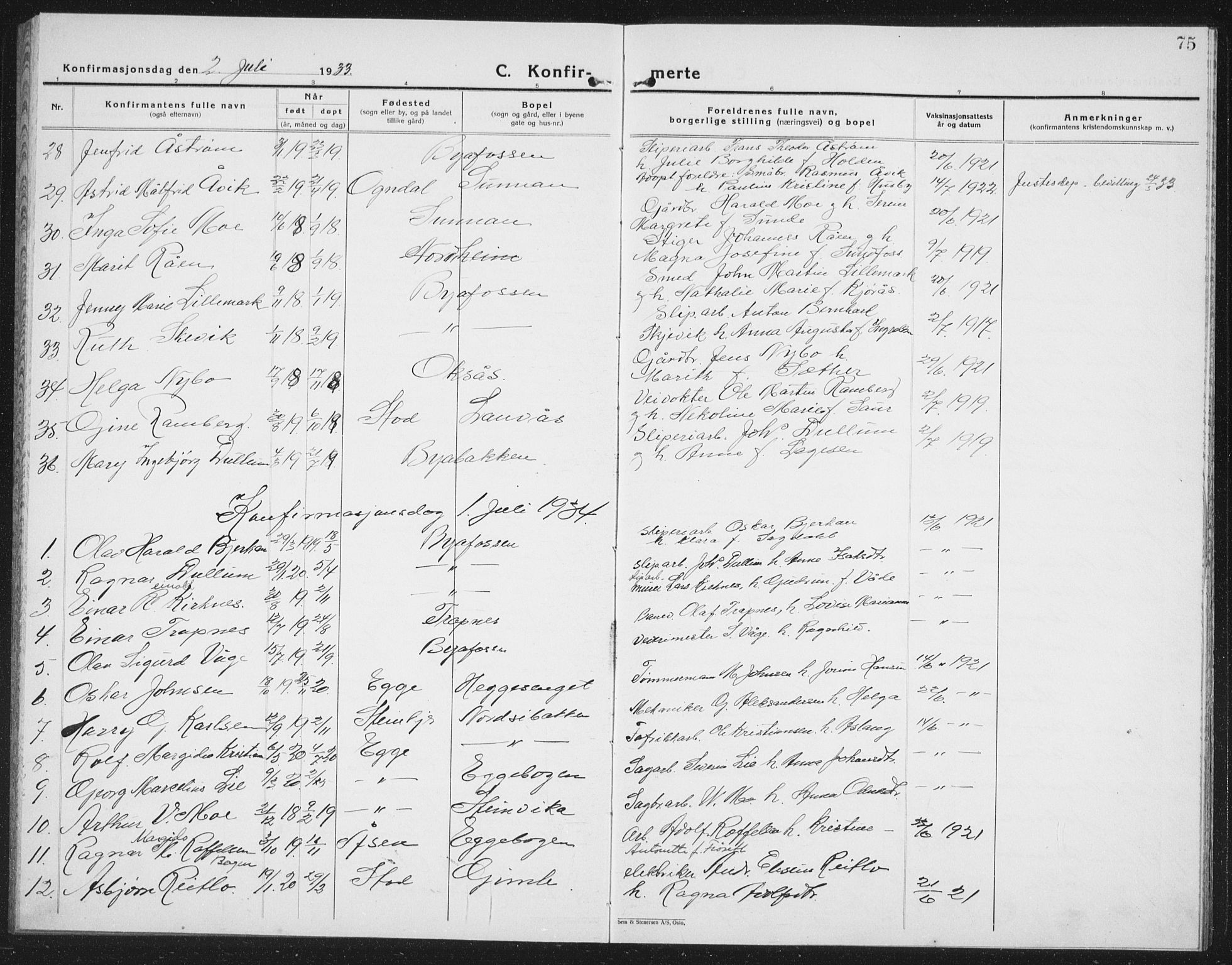 Ministerialprotokoller, klokkerbøker og fødselsregistre - Nord-Trøndelag, SAT/A-1458/740/L0383: Parish register (copy) no. 740C04, 1927-1939, p. 75