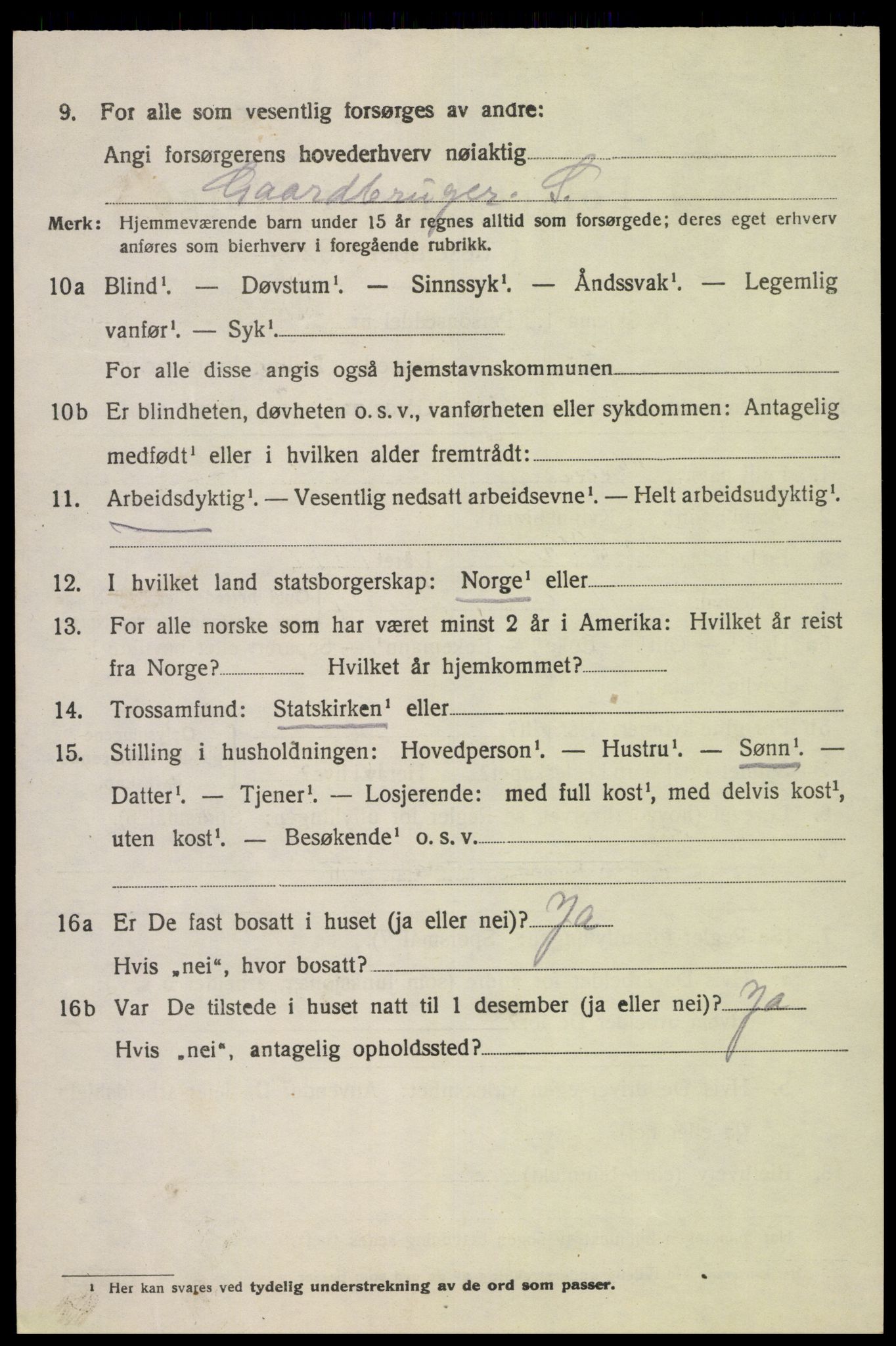 SAK, 1920 census for Fjotland, 1920, p. 1555