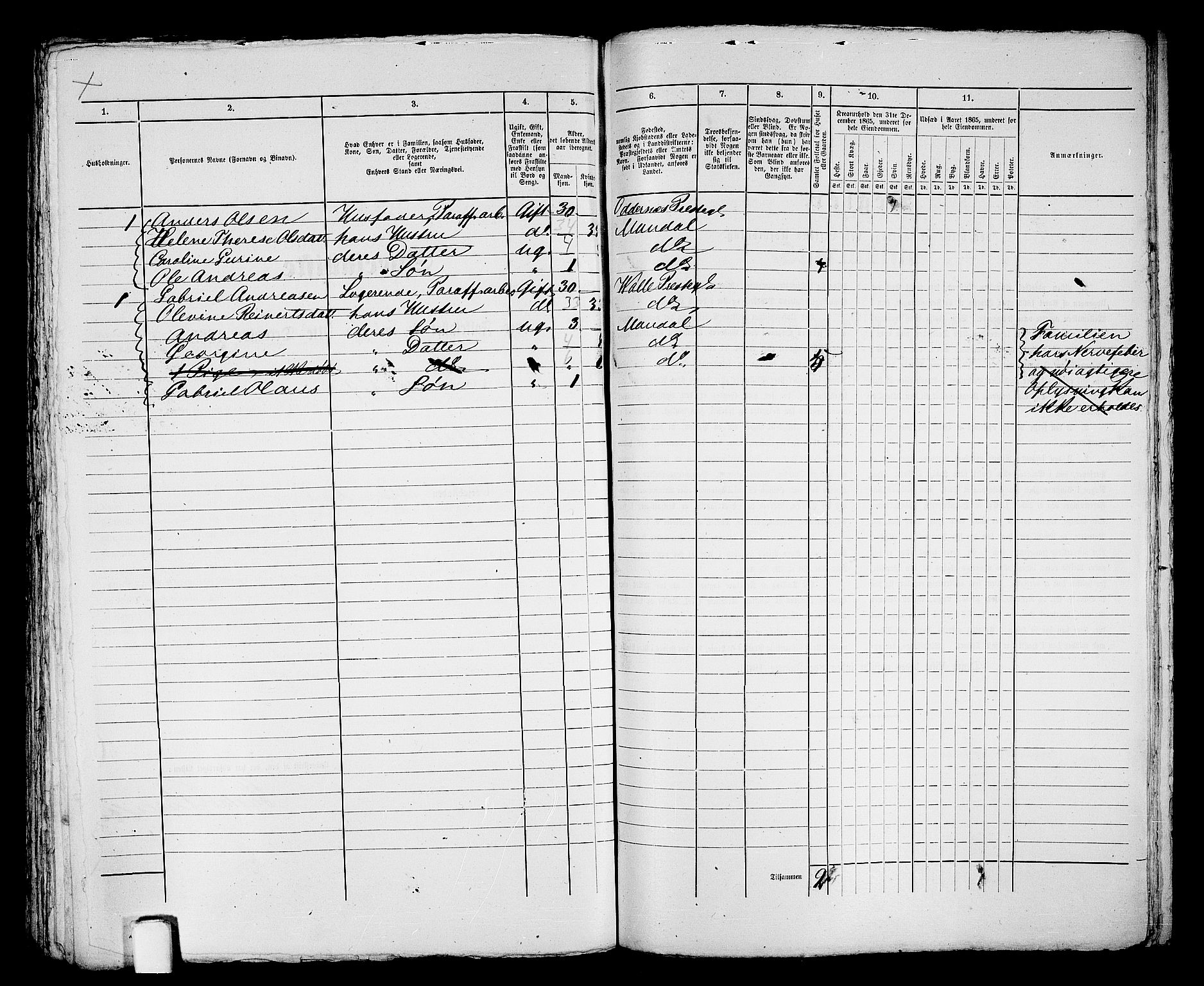 RA, 1865 census for Mandal/Mandal, 1865, p. 397