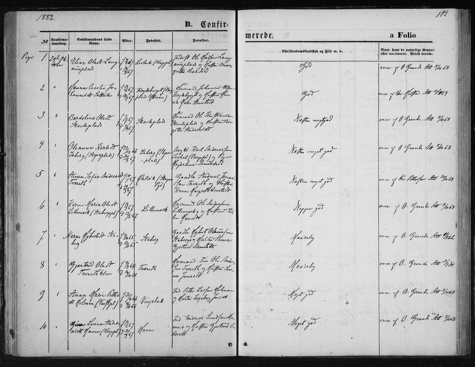 Ministerialprotokoller, klokkerbøker og fødselsregistre - Nord-Trøndelag, SAT/A-1458/733/L0324: Parish register (official) no. 733A03, 1870-1883, p. 102