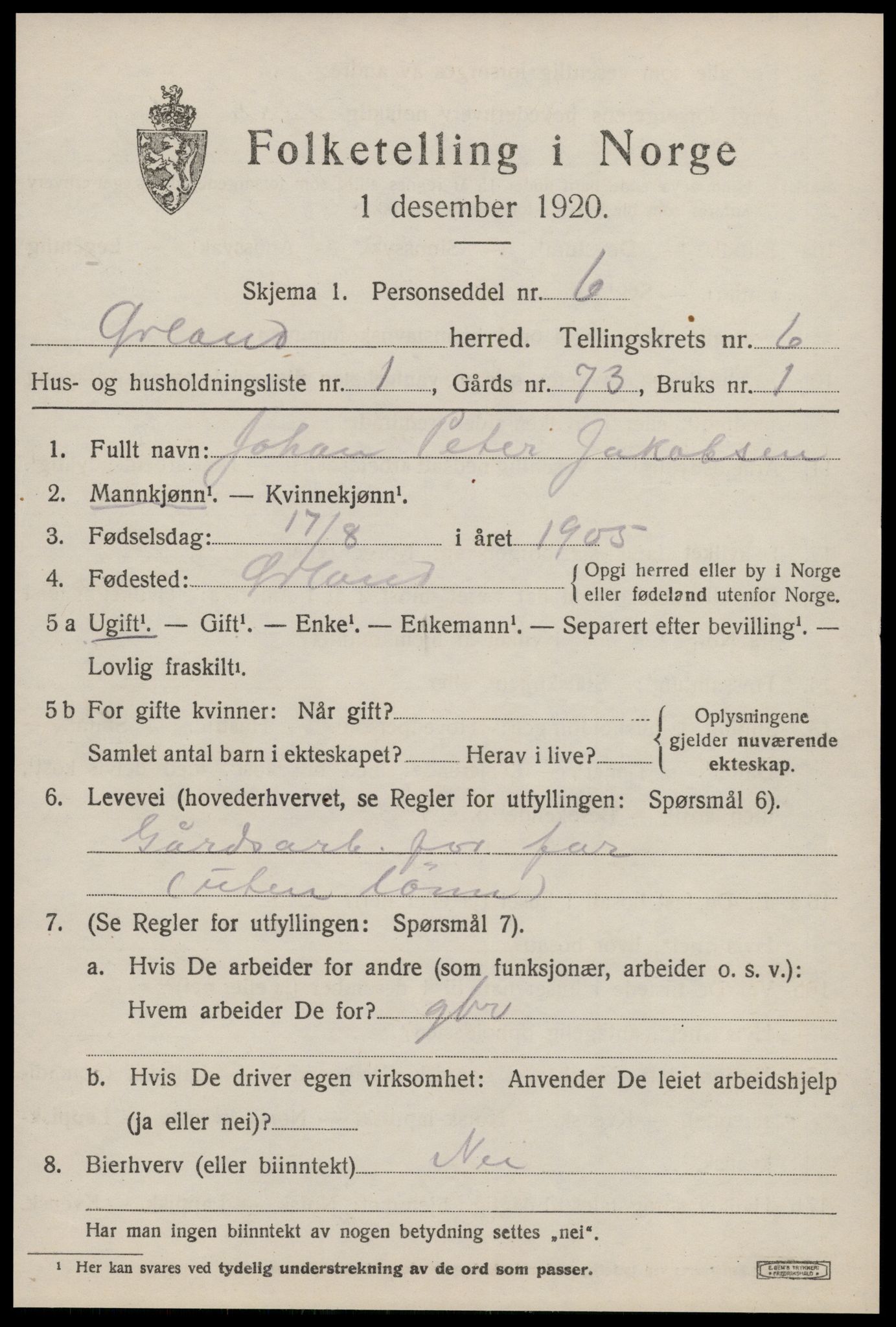 SAT, 1920 census for Ørland, 1920, p. 4945