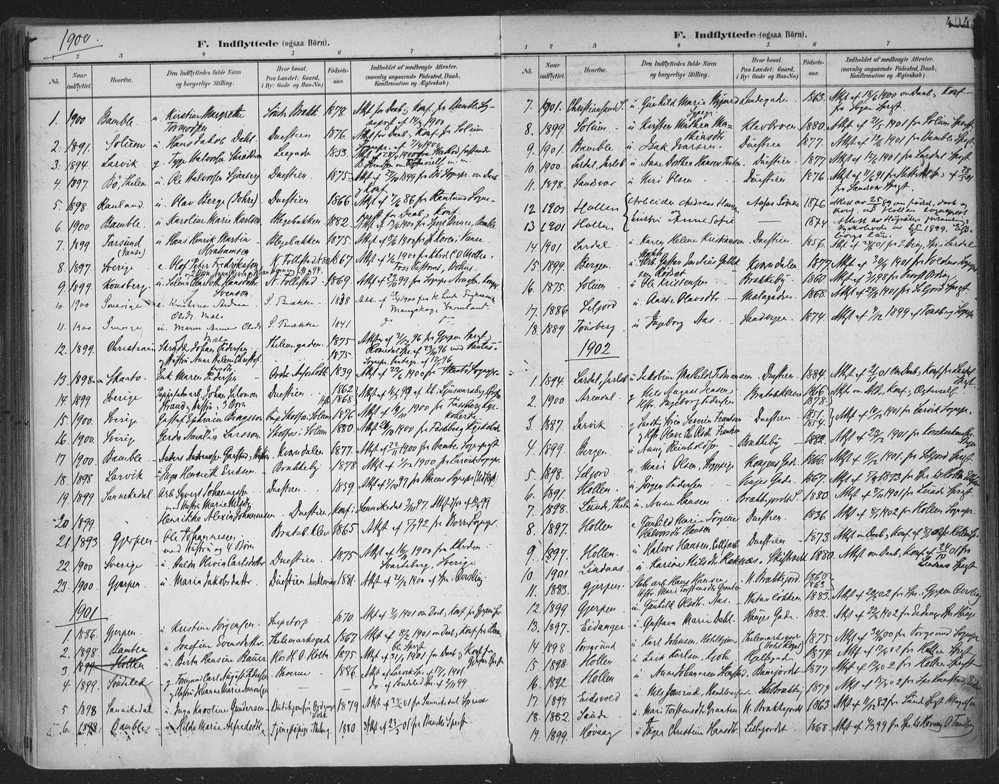 Skien kirkebøker, SAKO/A-302/F/Fa/L0011: Parish register (official) no. 11, 1900-1907, p. 404