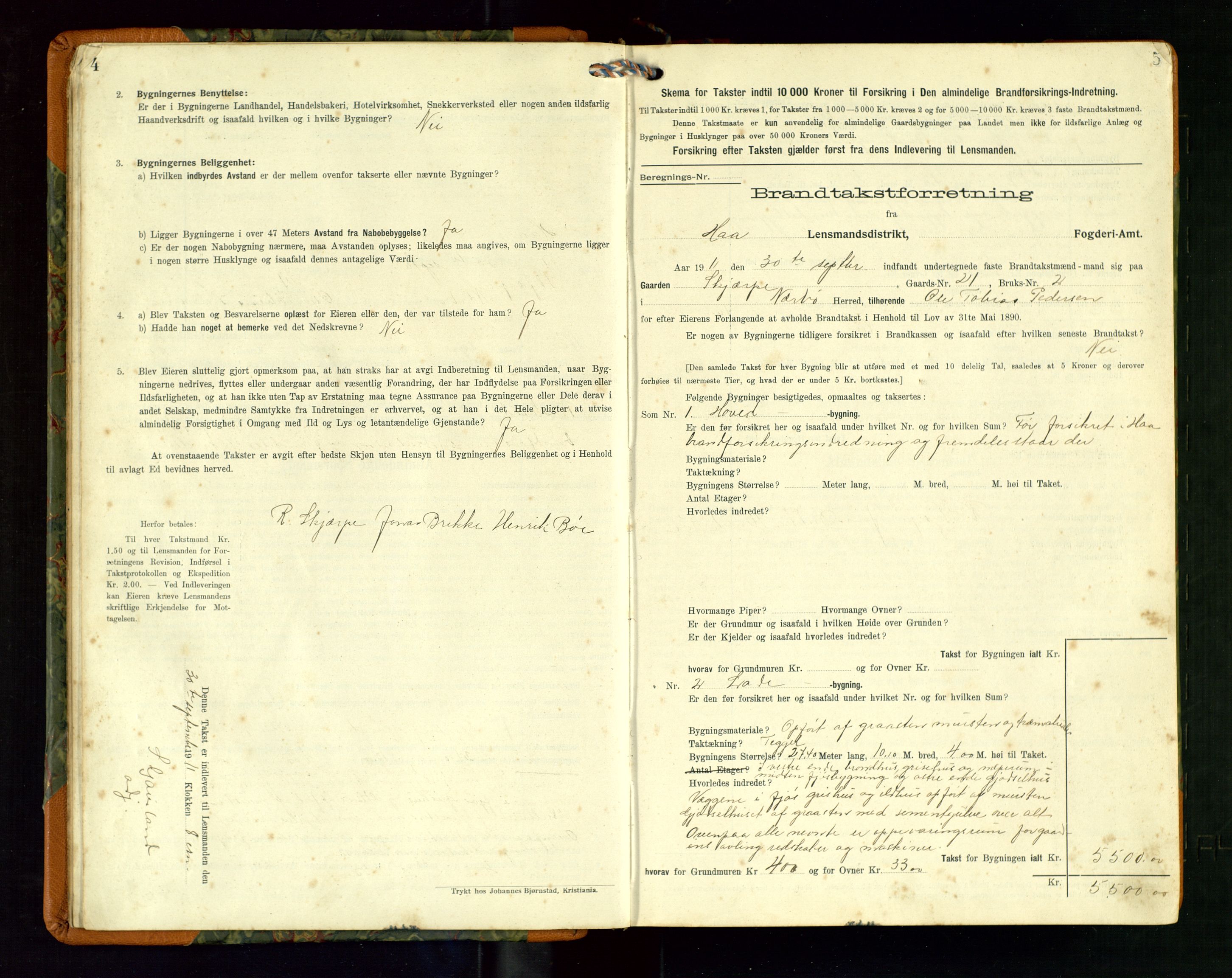 Hå lensmannskontor, AV/SAST-A-100456/Goa/L0004: Takstprotokoll (skjema), 1911-1926, p. 4-5