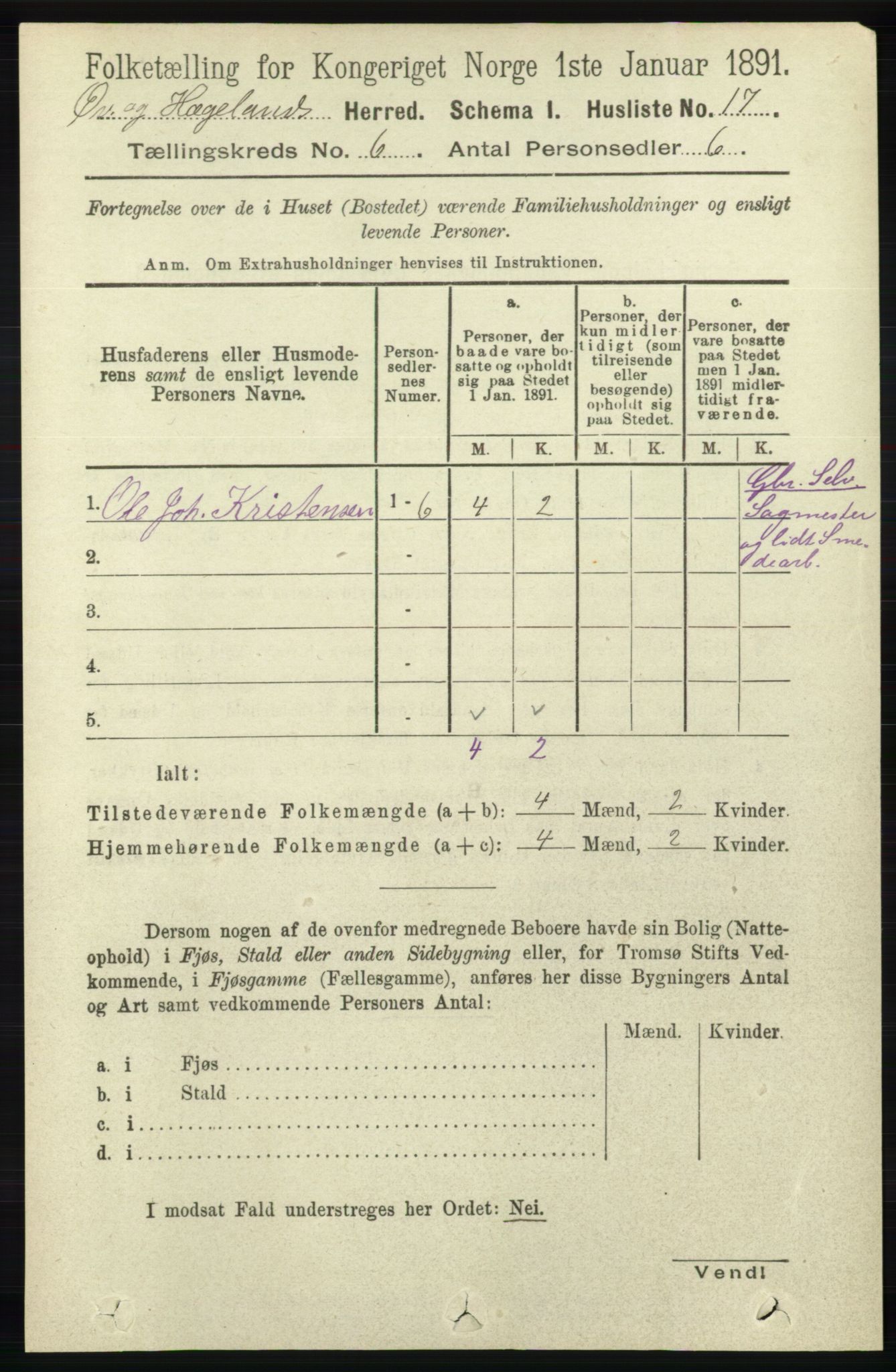 RA, 1891 census for 1016 Øvrebø og Hægeland, 1891, p. 1163