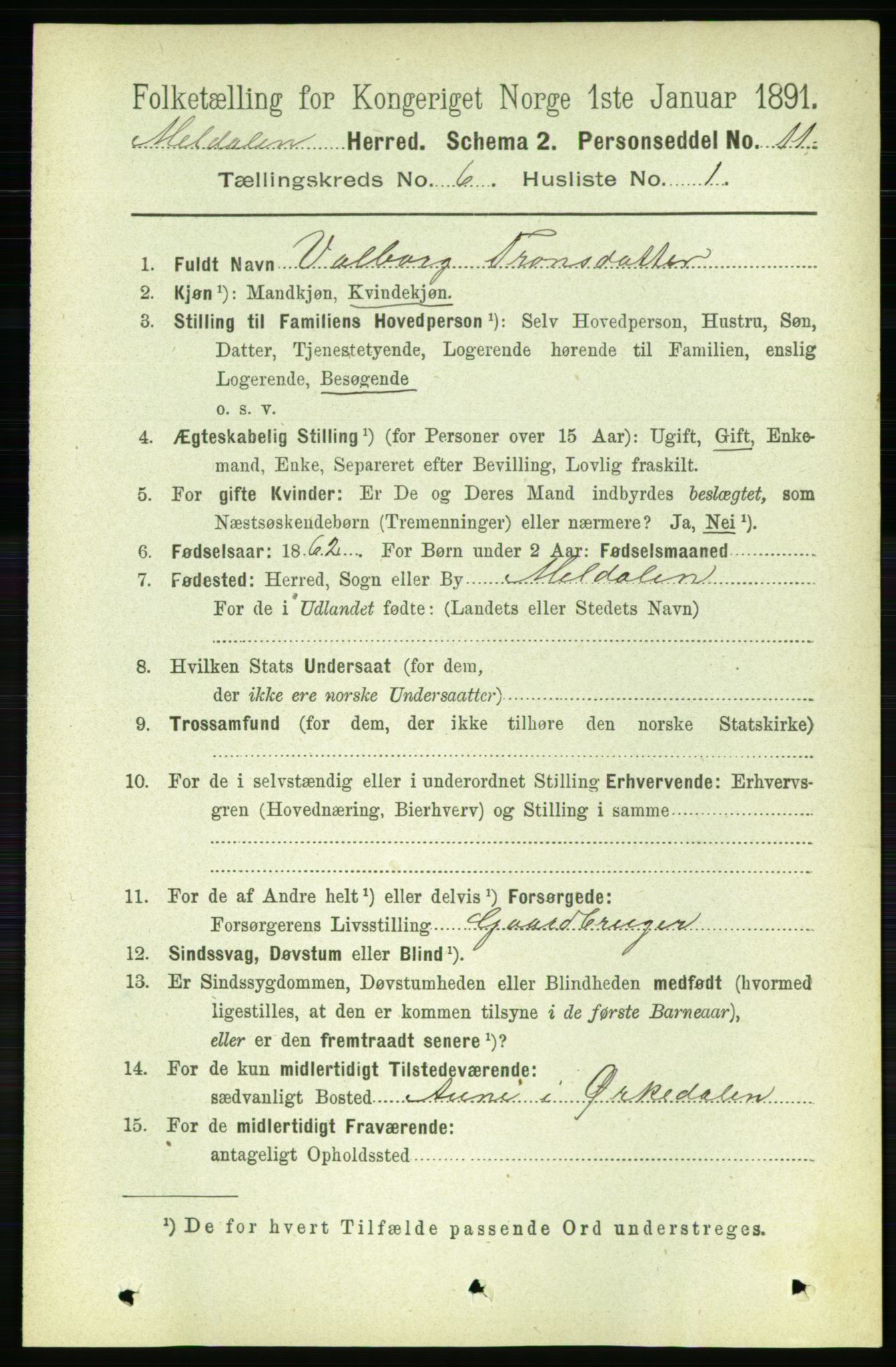 RA, 1891 census for 1636 Meldal, 1891, p. 2879