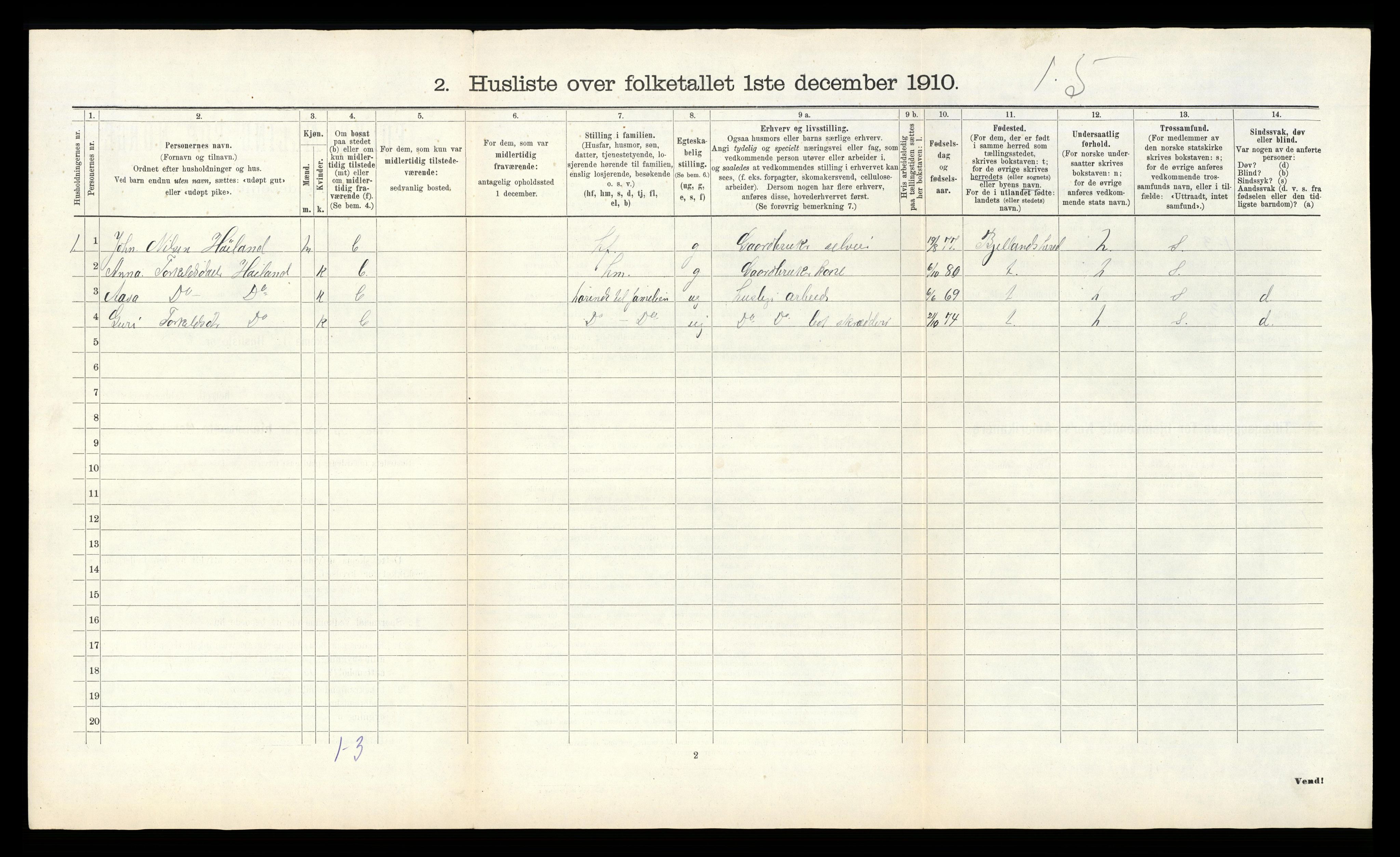 RA, 1910 census for Grindheim, 1910, p. 30