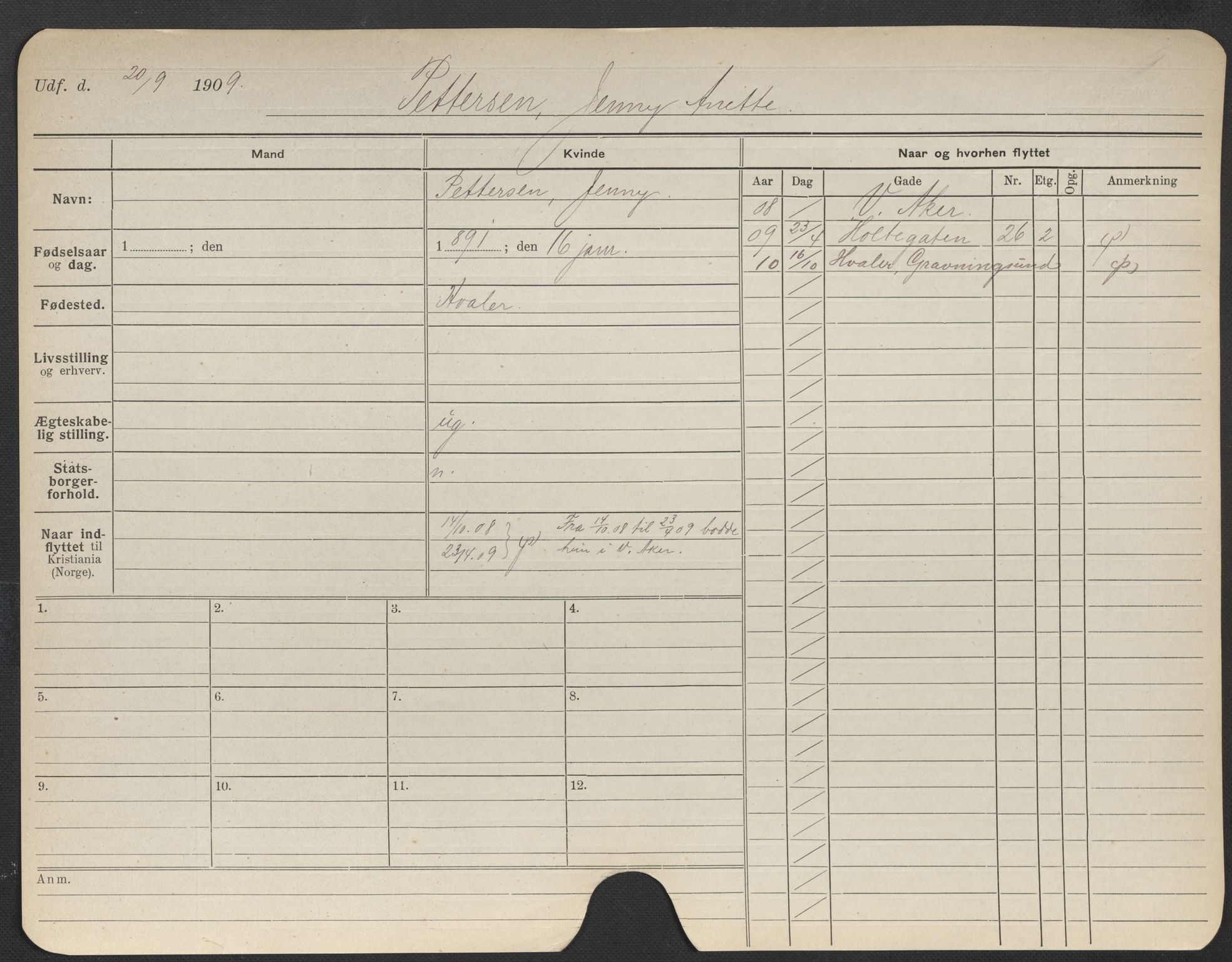 Oslo folkeregister, Registerkort, AV/SAO-A-11715/F/Fa/Fac/L0022: Kvinner, 1906-1914, p. 973a