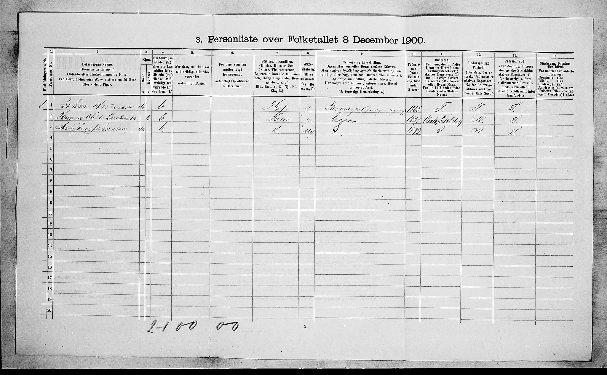 RA, 1900 census for Borre, 1900, p. 878