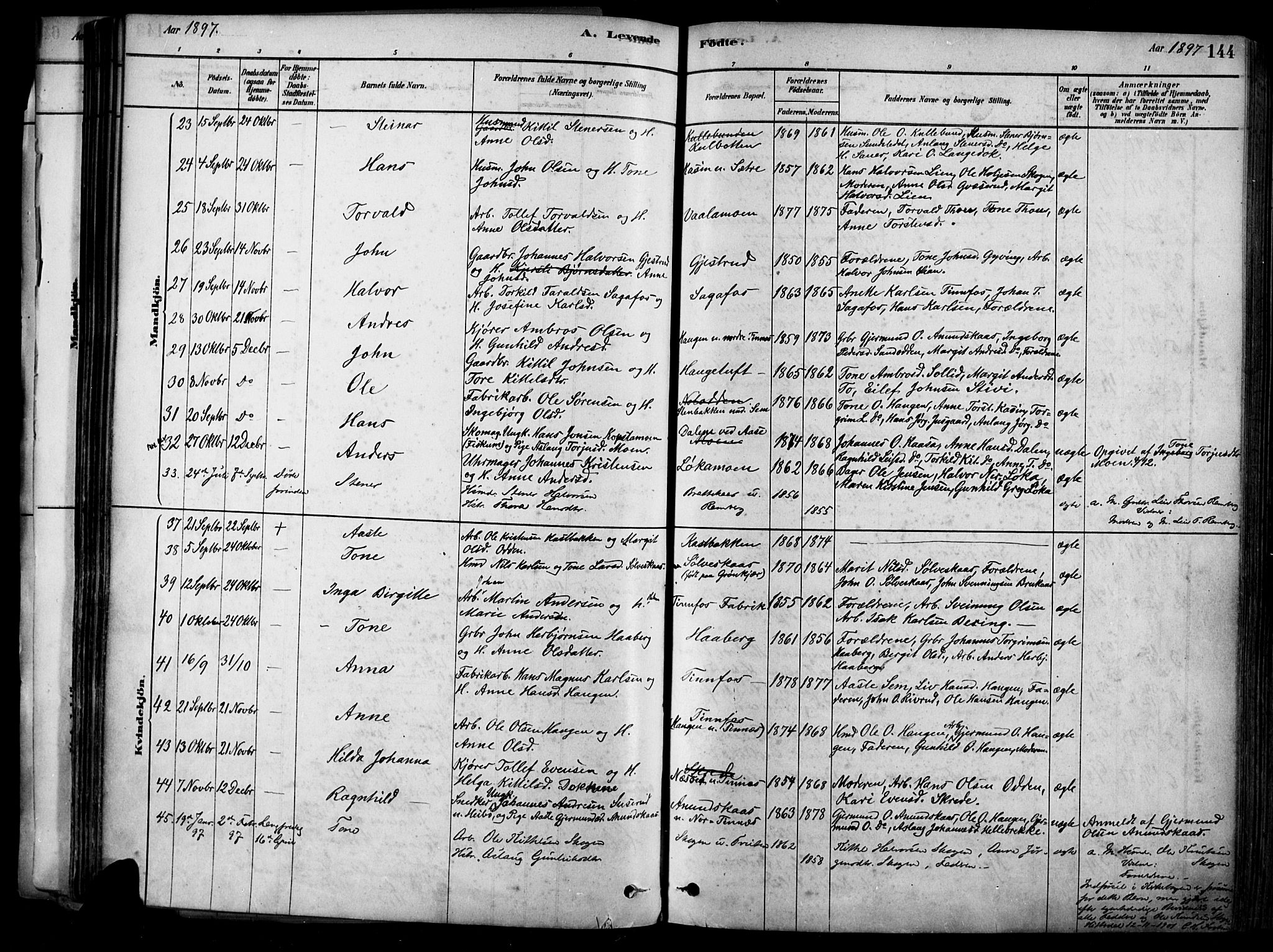 Heddal kirkebøker, SAKO/A-268/F/Fa/L0008: Parish register (official) no. I 8, 1878-1903, p. 144