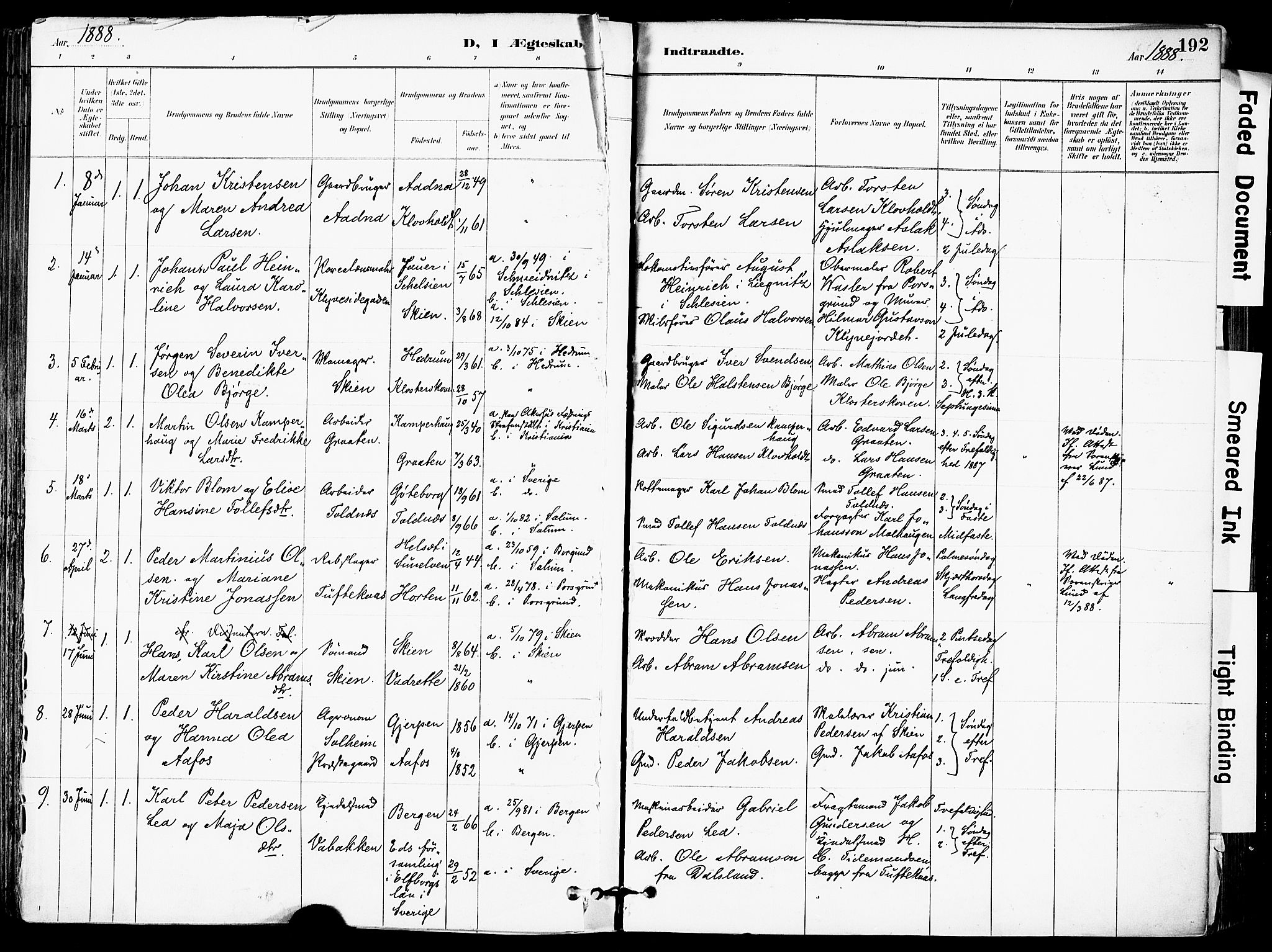 Solum kirkebøker, SAKO/A-306/F/Fa/L0010: Parish register (official) no. I 10, 1888-1898, p. 192