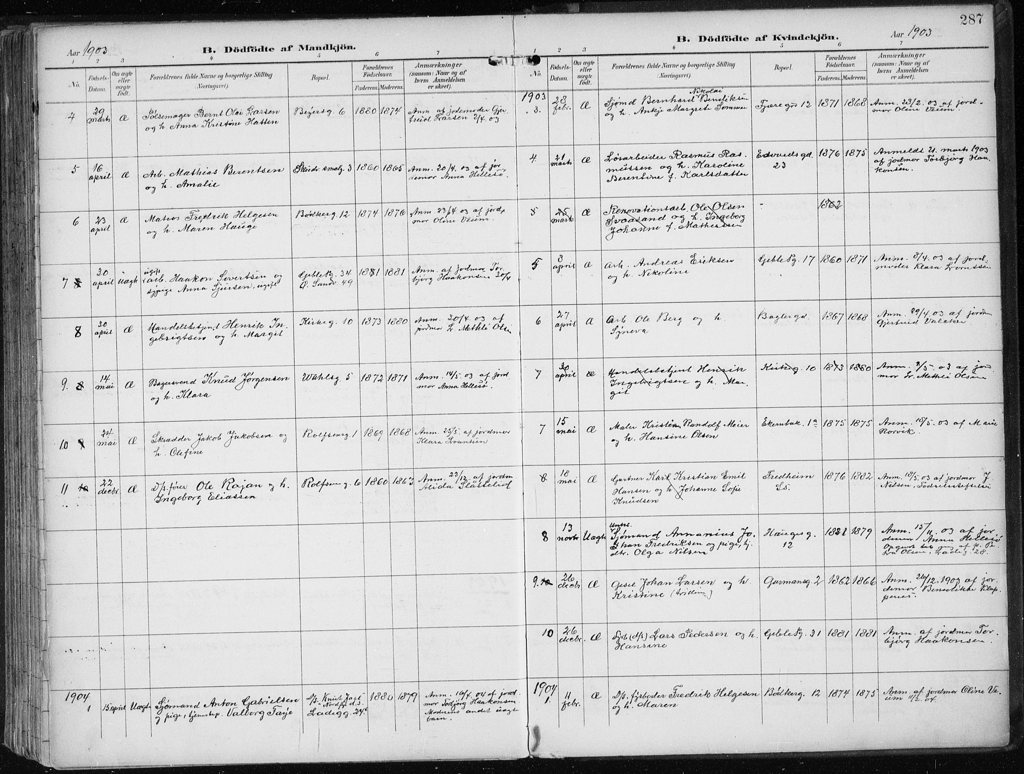 Sandviken Sokneprestembete, SAB/A-77601/H/Ha/L0006: Parish register (official) no. B 3, 1901-1912, p. 287