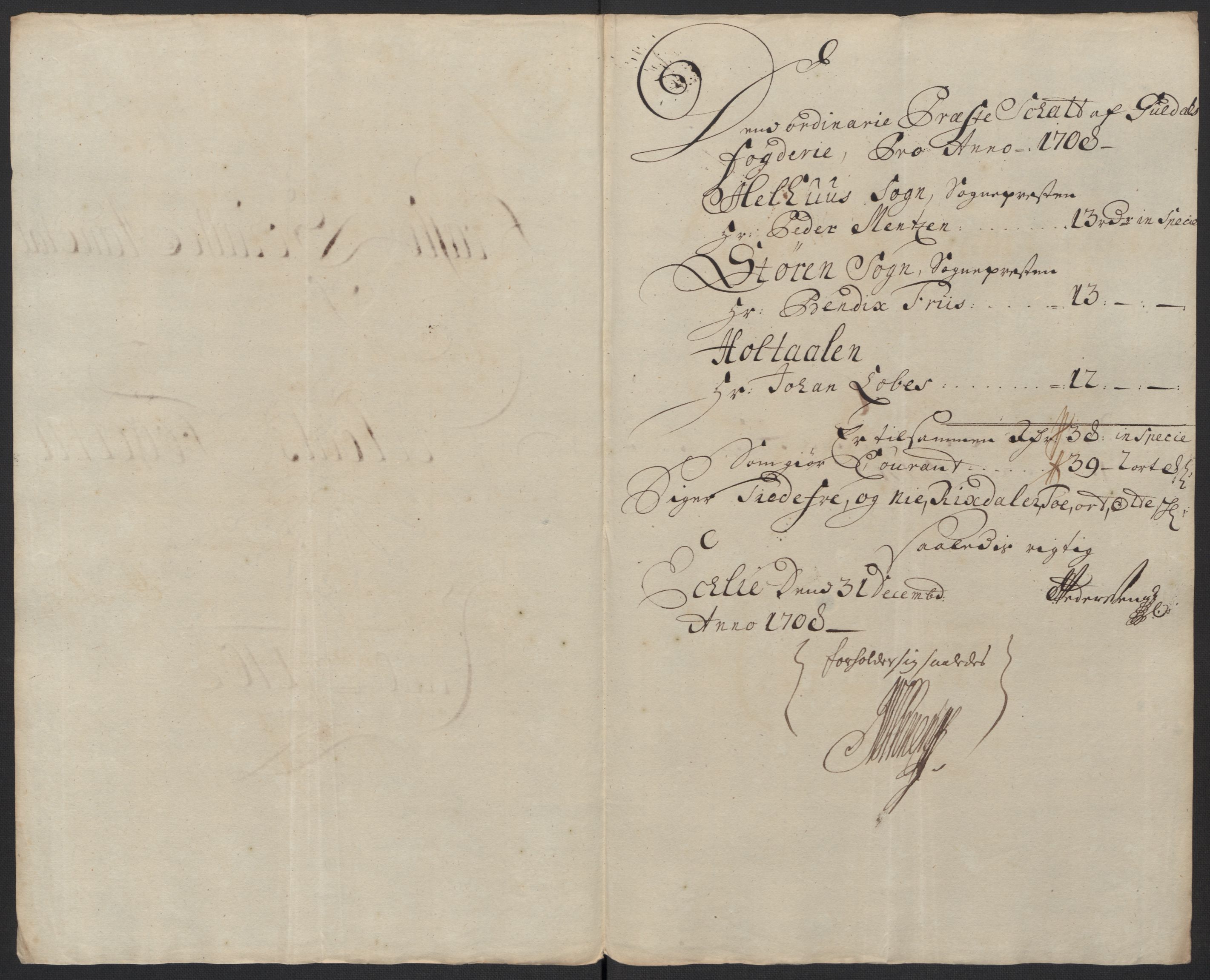 Rentekammeret inntil 1814, Reviderte regnskaper, Fogderegnskap, AV/RA-EA-4092/R60/L3958: Fogderegnskap Orkdal og Gauldal, 1708, p. 198