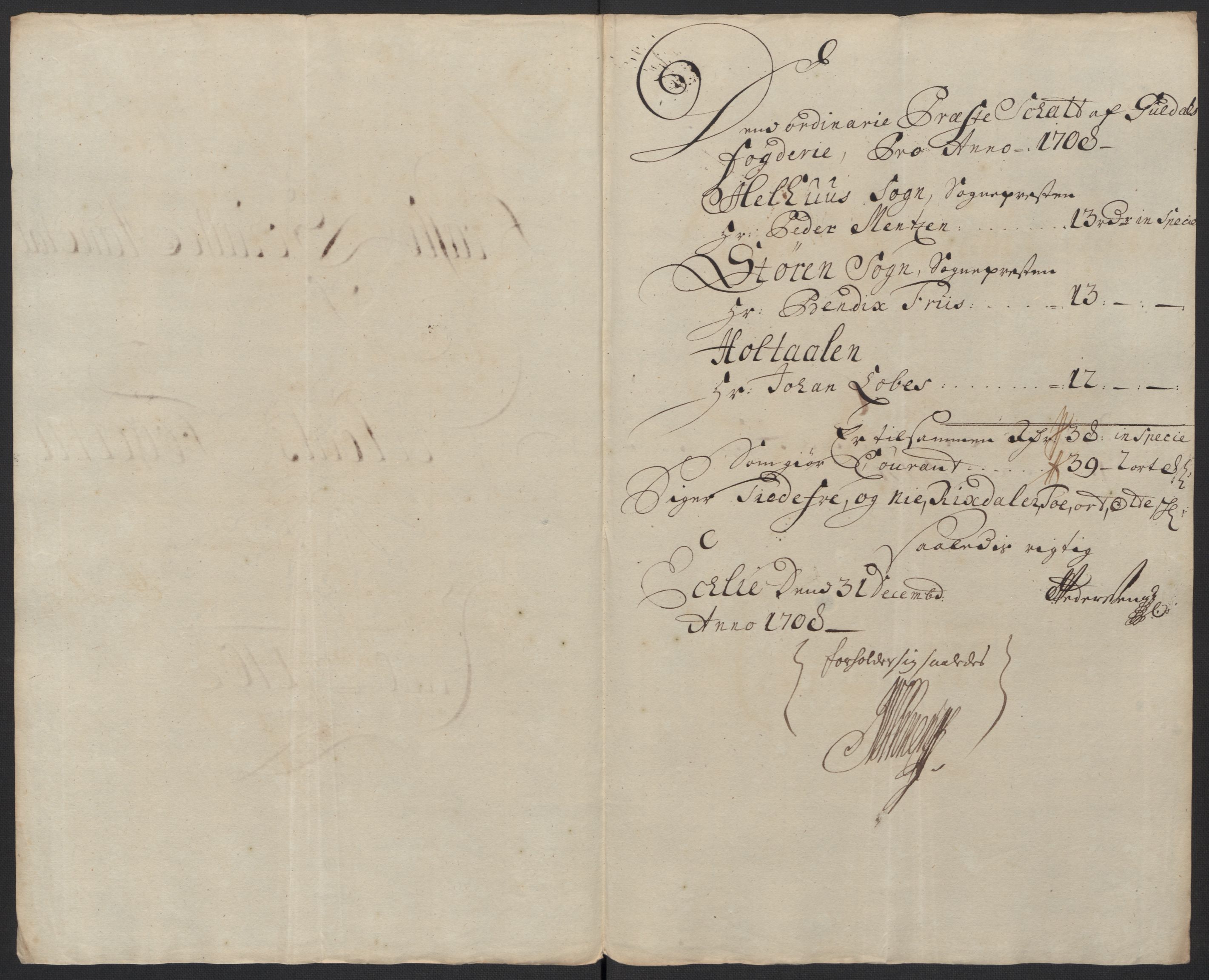 Rentekammeret inntil 1814, Reviderte regnskaper, Fogderegnskap, RA/EA-4092/R60/L3958: Fogderegnskap Orkdal og Gauldal, 1708, p. 198