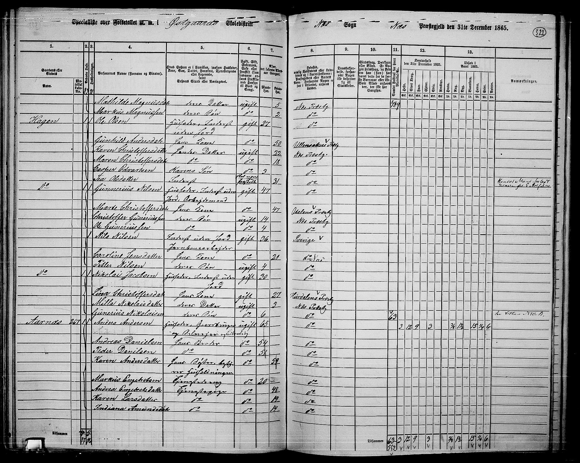 RA, 1865 census for Nes, 1865, p. 297