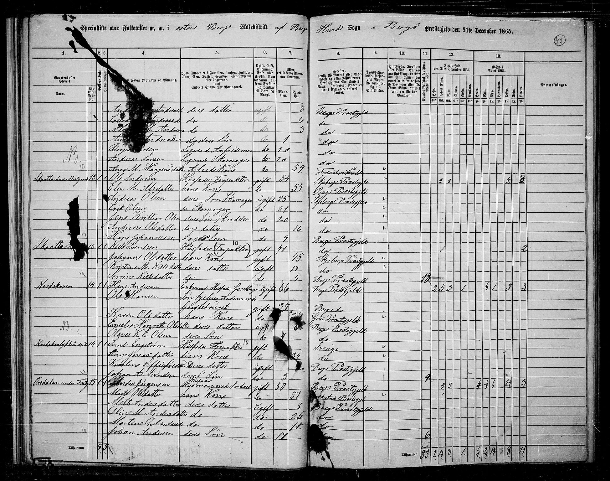 RA, 1865 census for Berg, 1865, p. 39