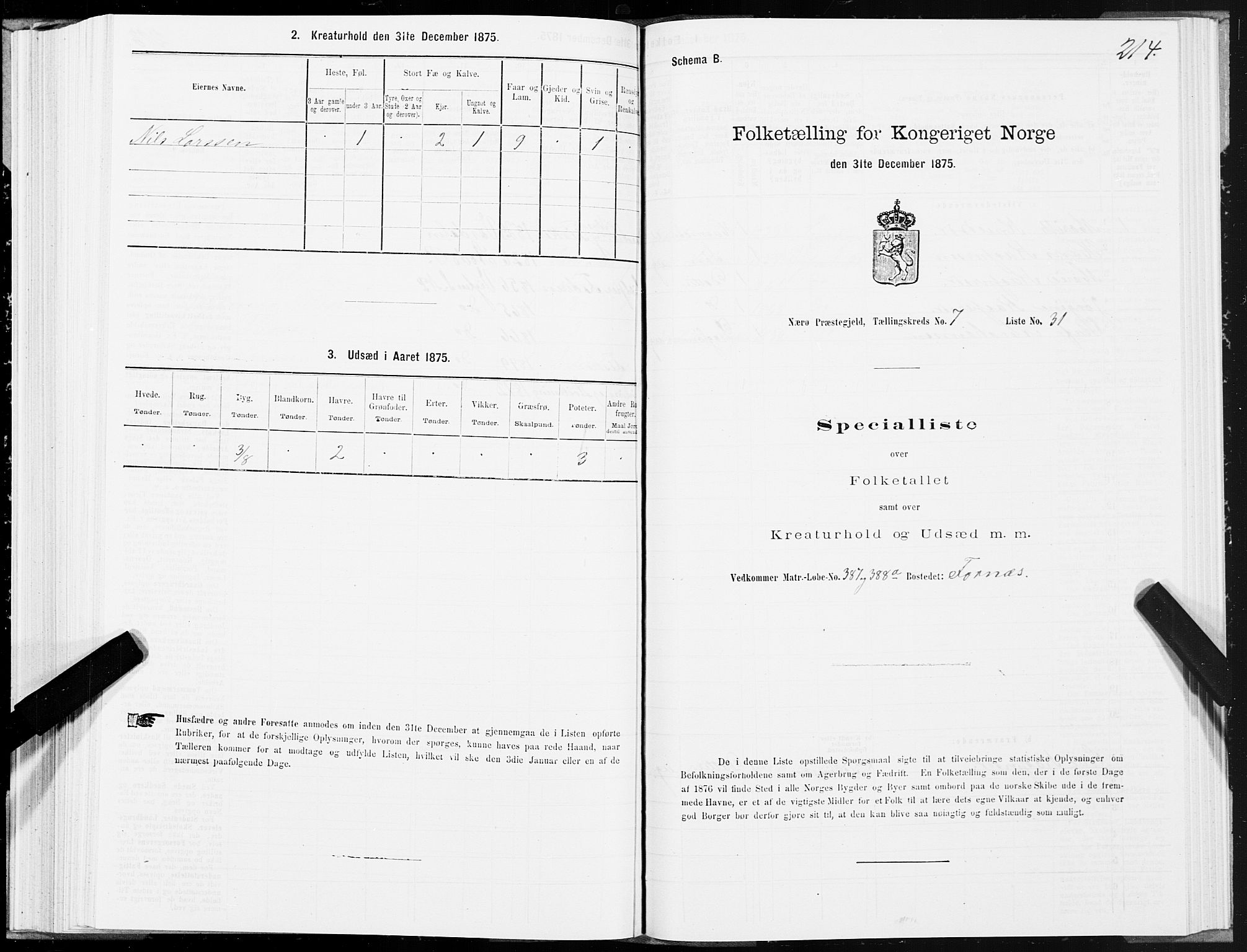 SAT, 1875 census for 1751P Nærøy, 1875, p. 3214