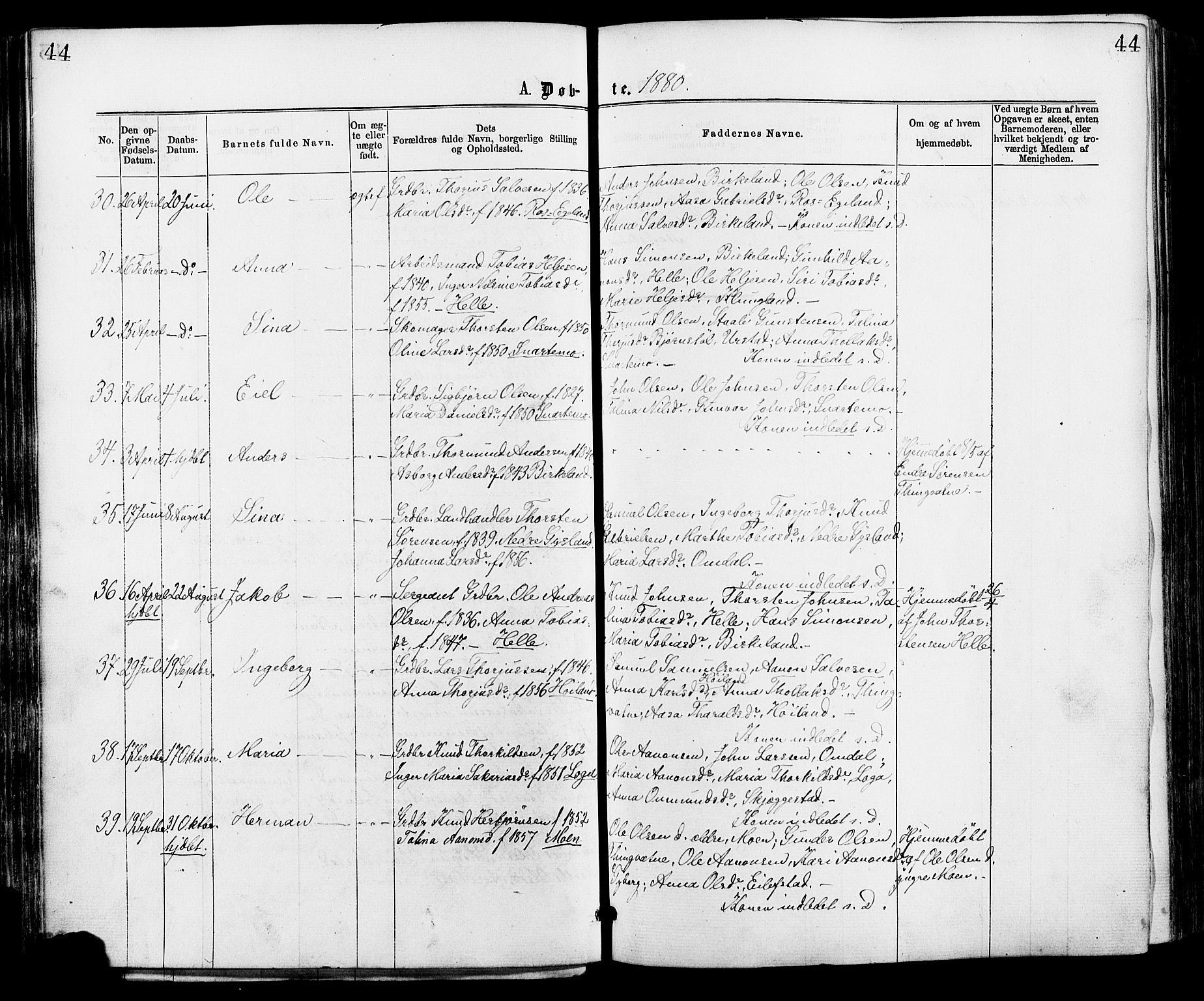 Hægebostad sokneprestkontor, AV/SAK-1111-0024/F/Fa/Faa/L0005: Parish register (official) no. A 5, 1864-1886, p. 44