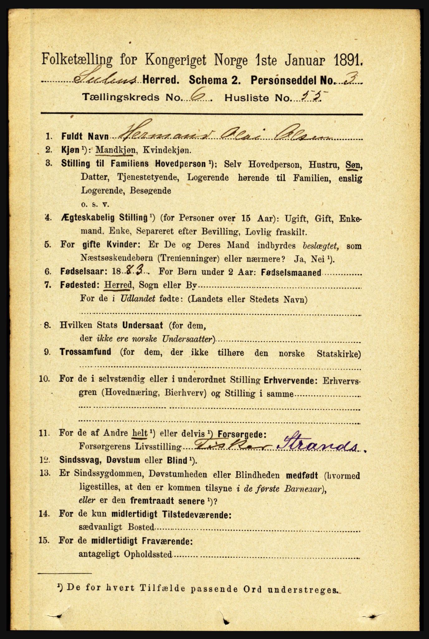 RA, 1891 census for 1412 Solund, 1891, p. 2316