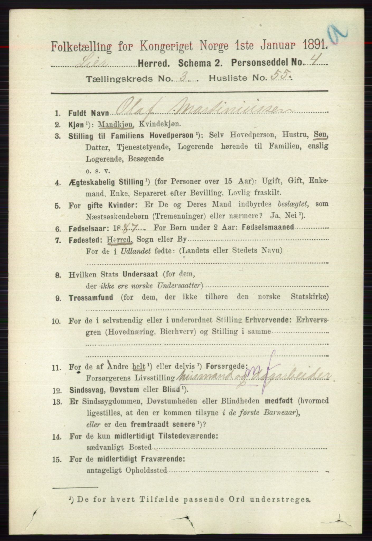 RA, 1891 census for 0626 Lier, 1891, p. 2799