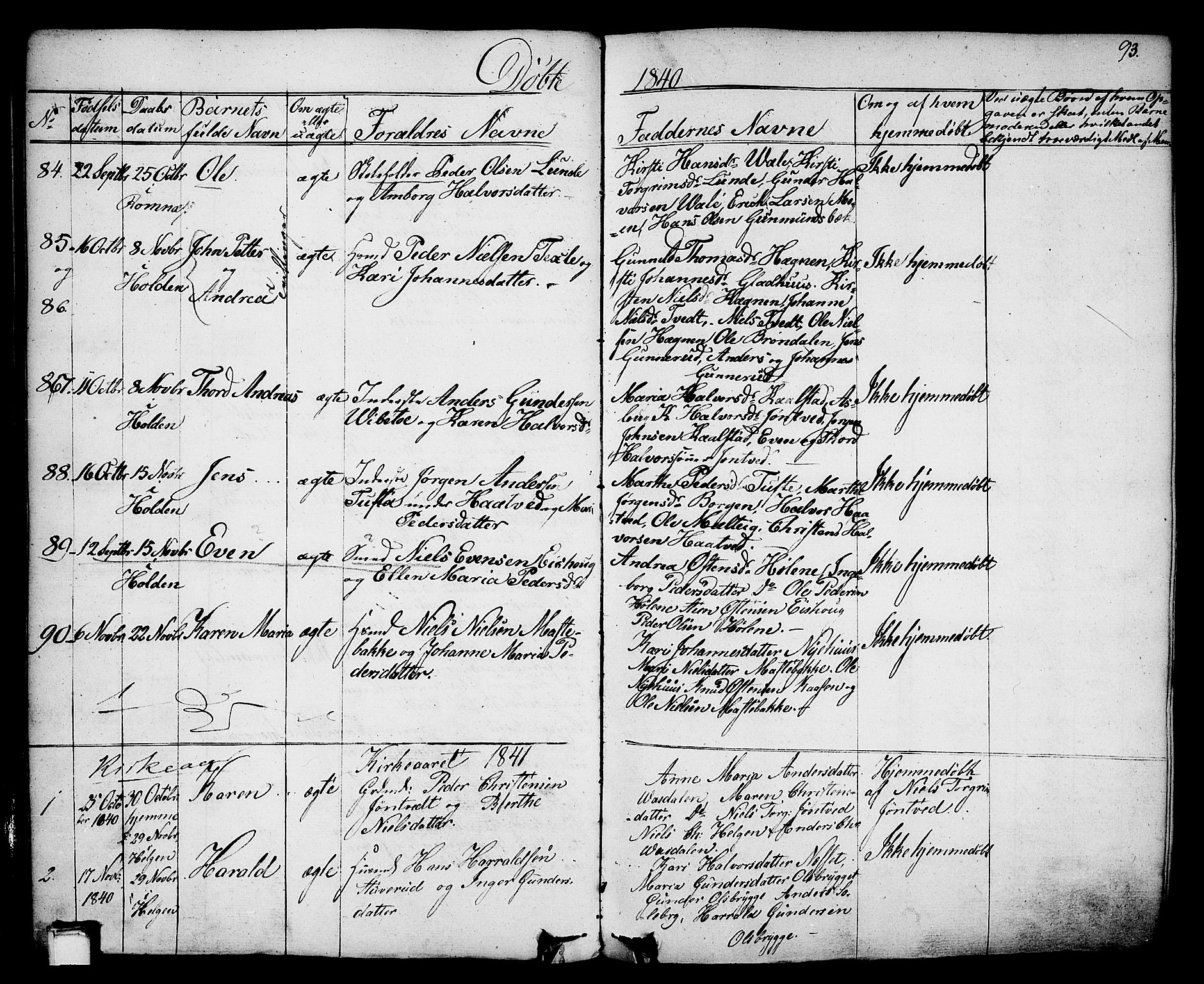 Holla kirkebøker, SAKO/A-272/F/Fa/L0004: Parish register (official) no. 4, 1830-1848, p. 93