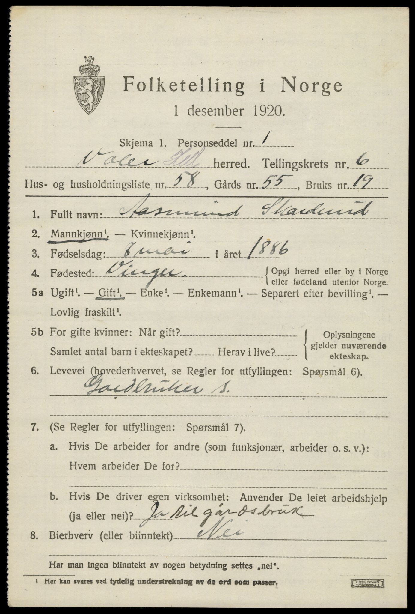 SAH, 1920 census for Våler (Hedmark), 1920, p. 7409