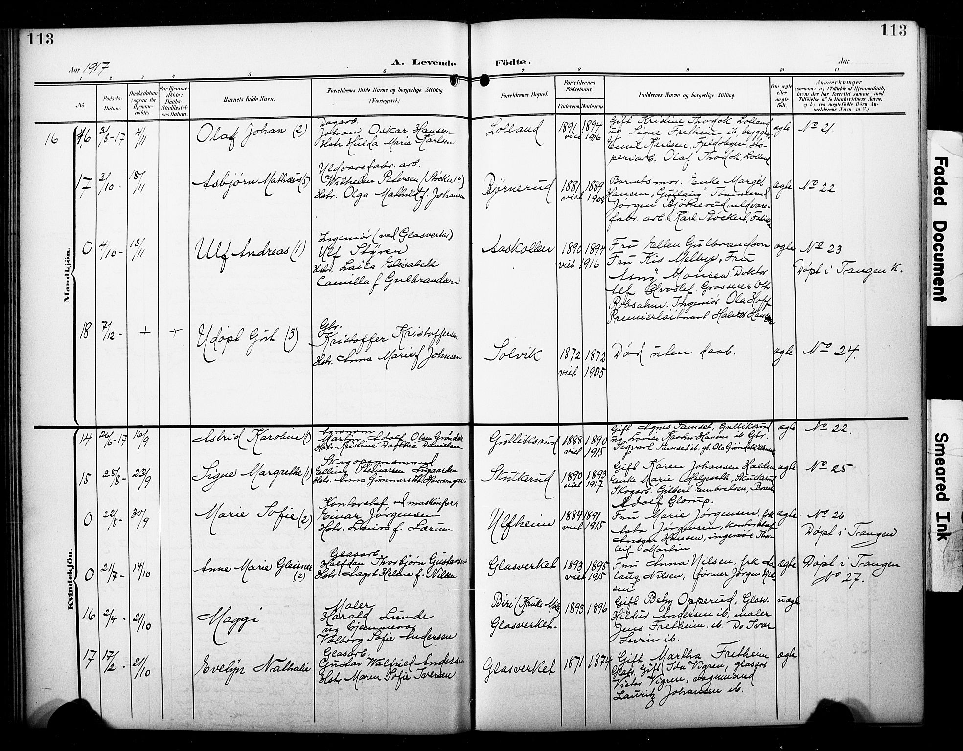 Skoger kirkebøker, SAKO/A-59/G/Ga/L0003: Parish register (copy) no. I 3, 1900-1927, p. 113