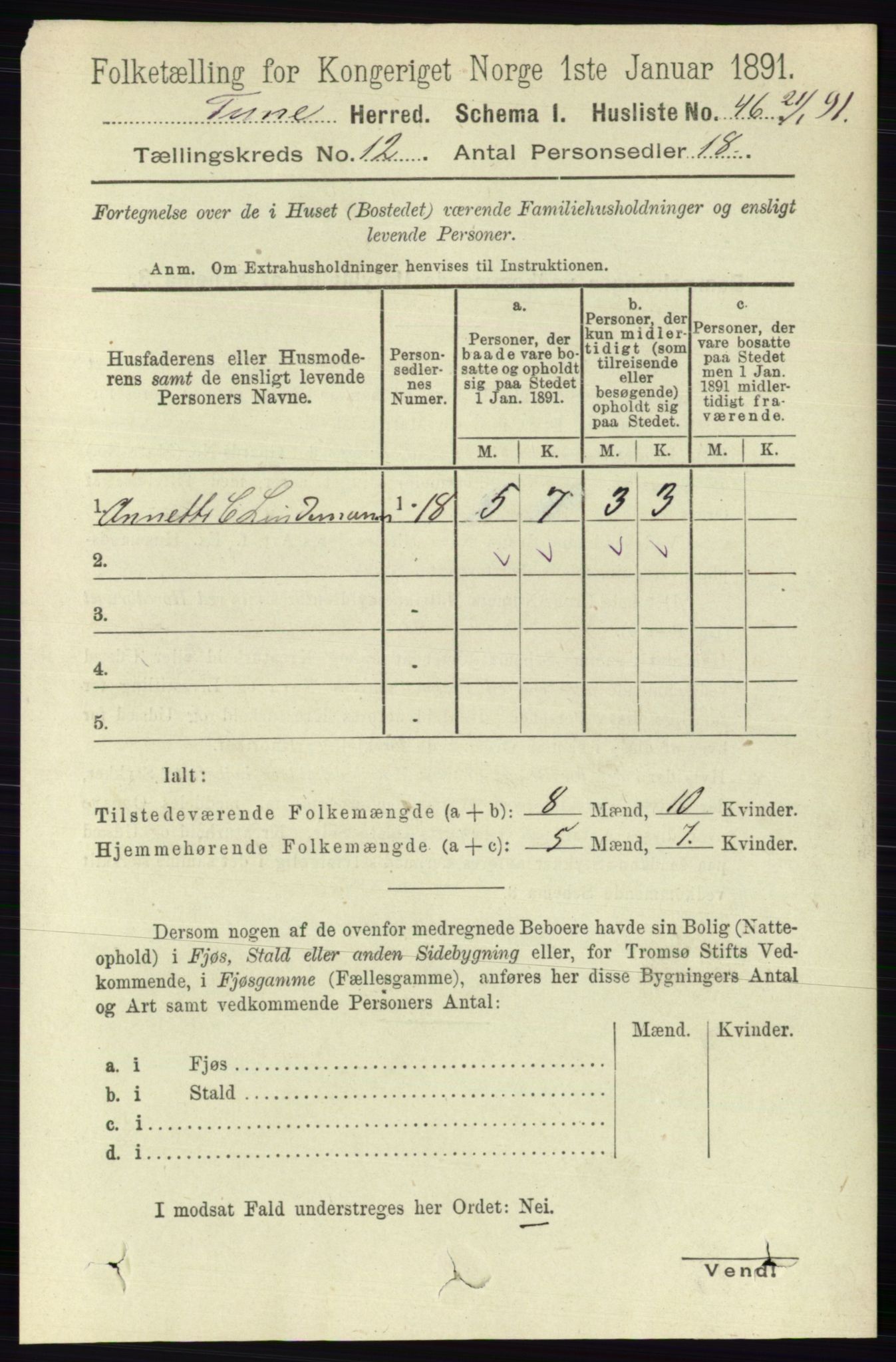 RA, 1891 census for 0130 Tune, 1891, p. 7207