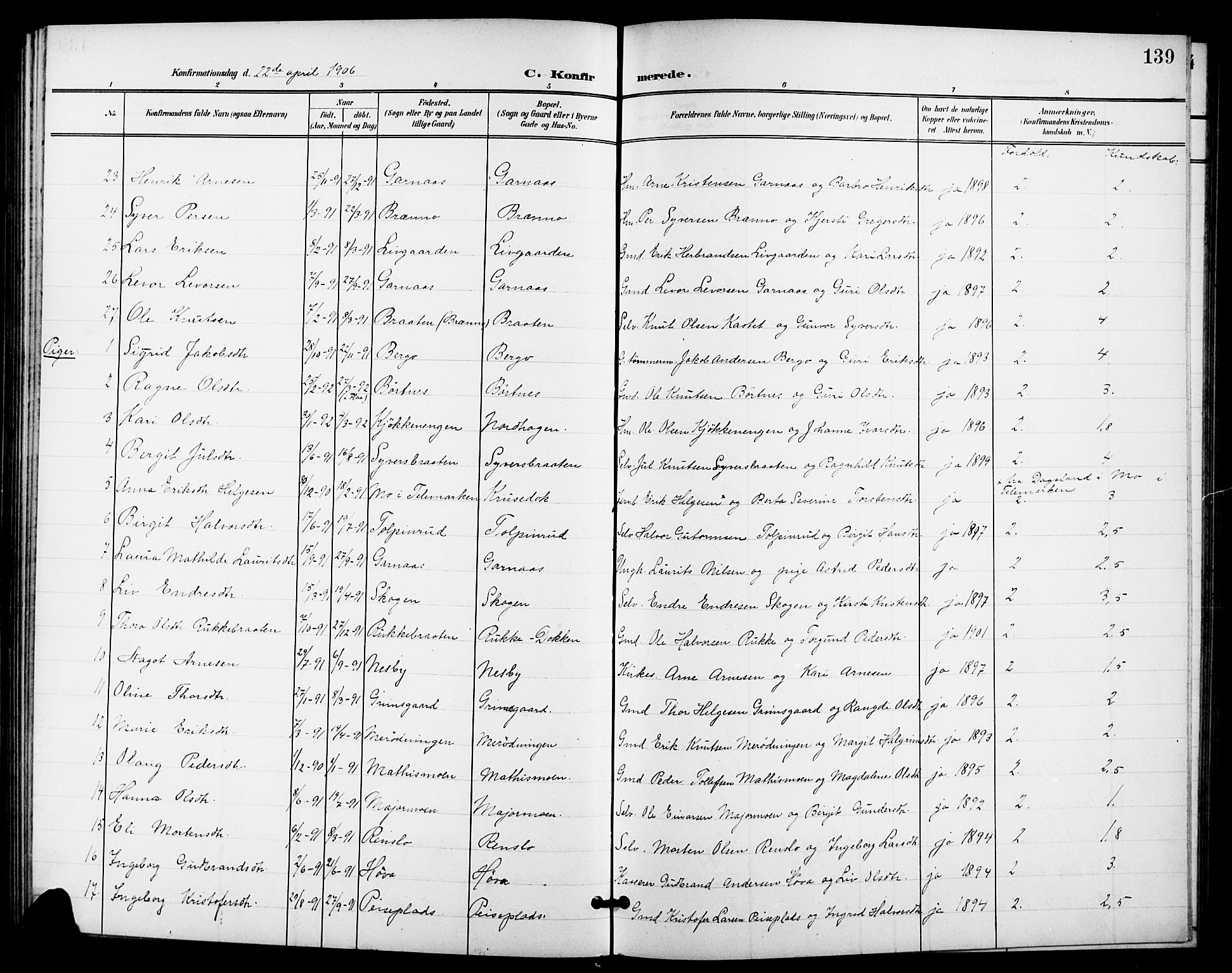 Nes kirkebøker, AV/SAKO-A-236/G/Ga/L0004: Parish register (copy) no. I 4, 1900-1925, p. 139