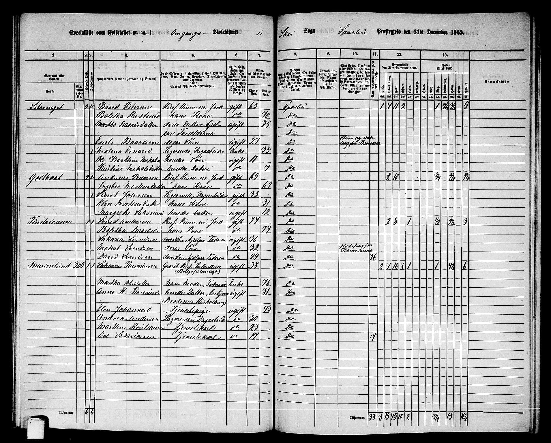 RA, 1865 census for Sparbu, 1865, p. 196