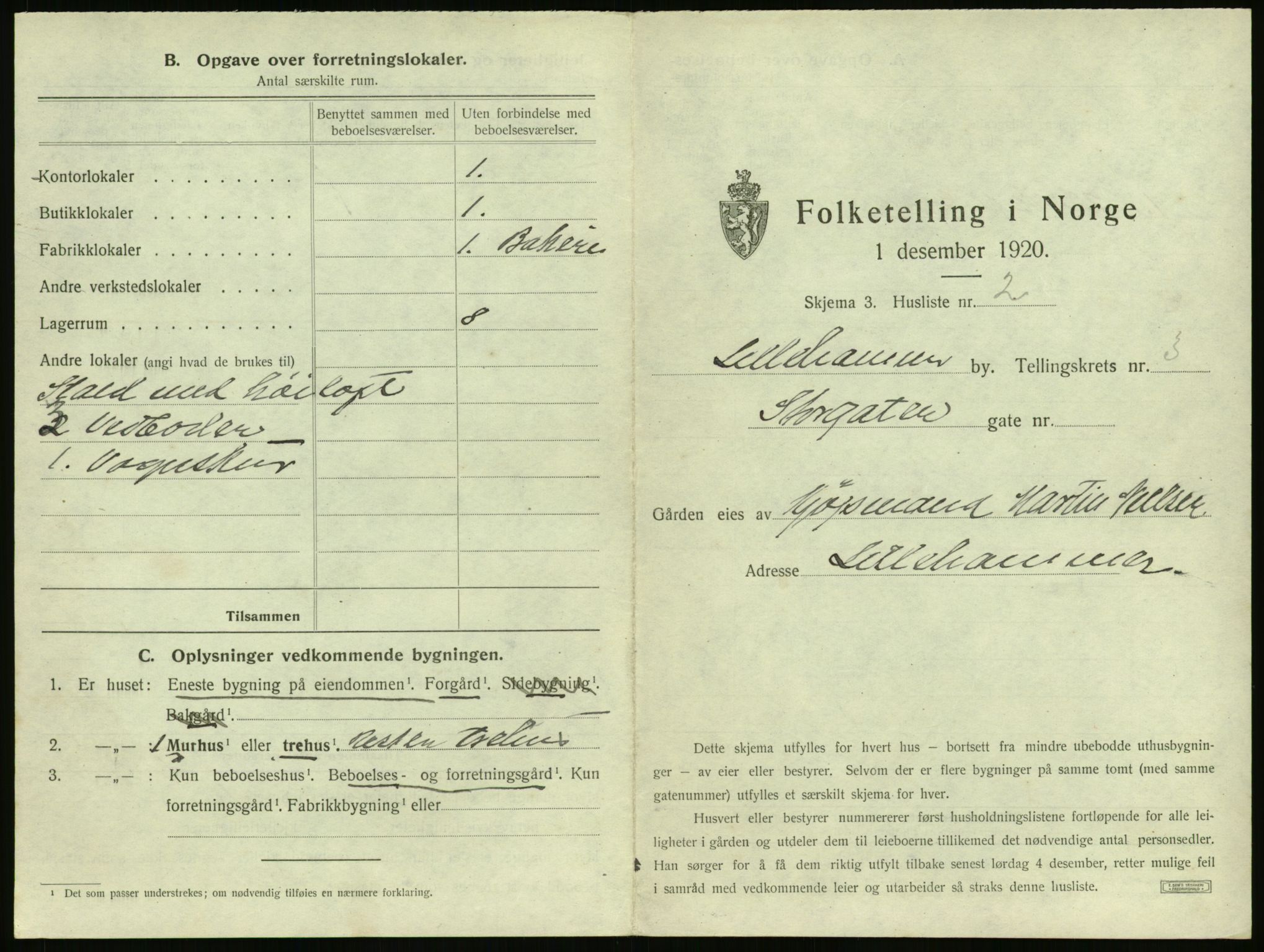 SAH, 1920 census for Lillehammer, 1920, p. 306