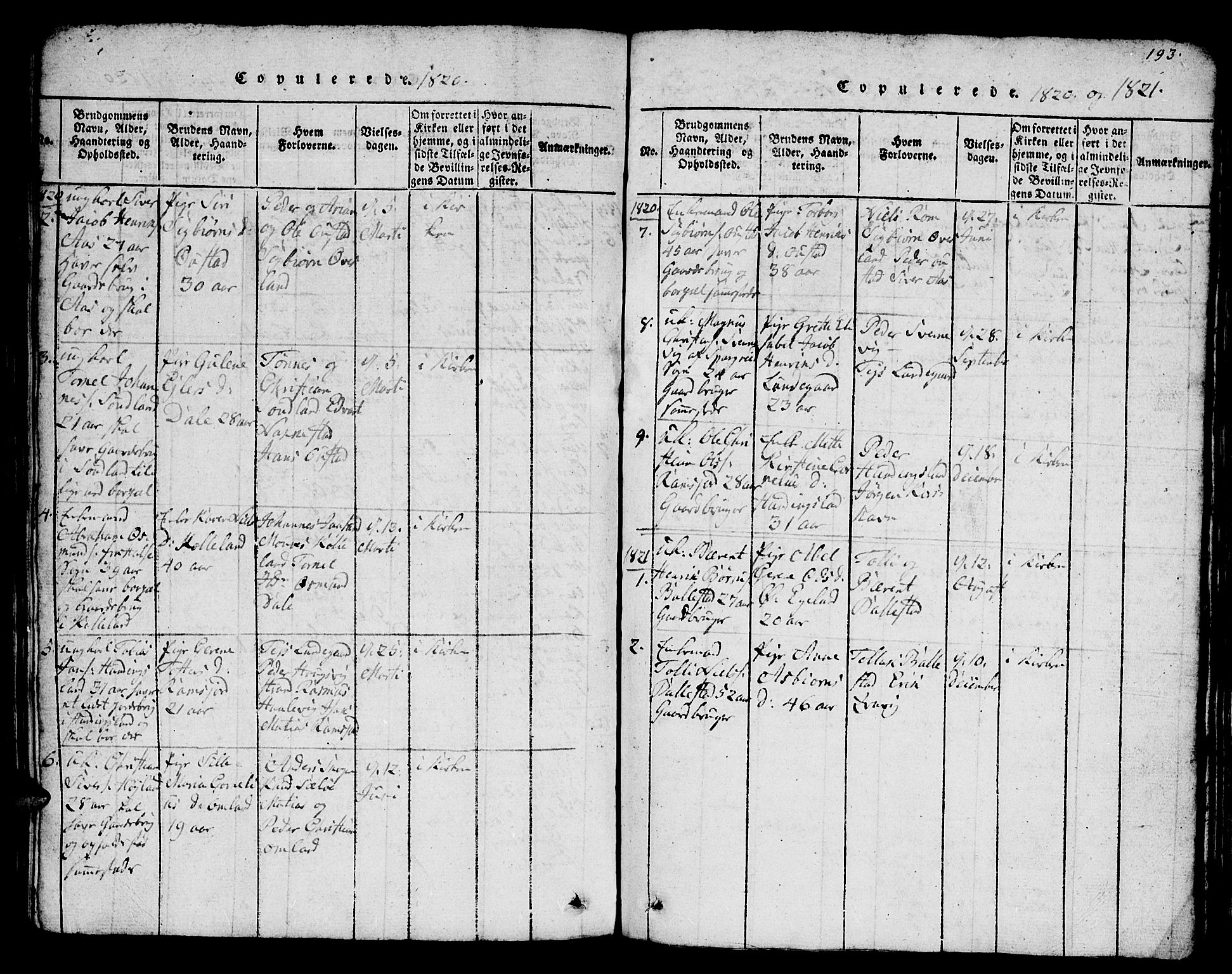 Lyngdal sokneprestkontor, SAK/1111-0029/F/Fb/Fba/L0001: Parish register (copy) no. B 1, 1816-1876, p. 193