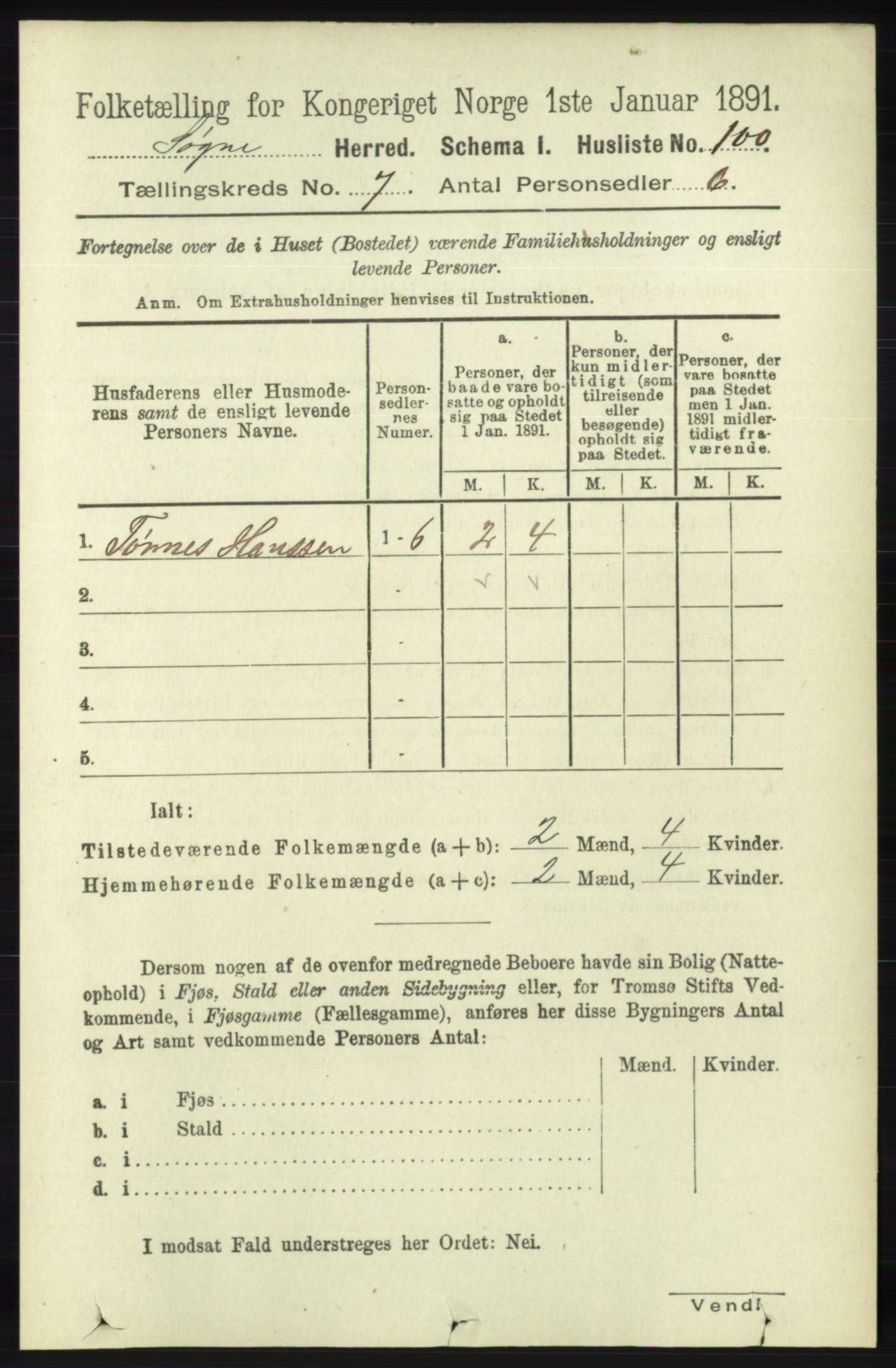 RA, 1891 census for 1018 Søgne, 1891, p. 1523