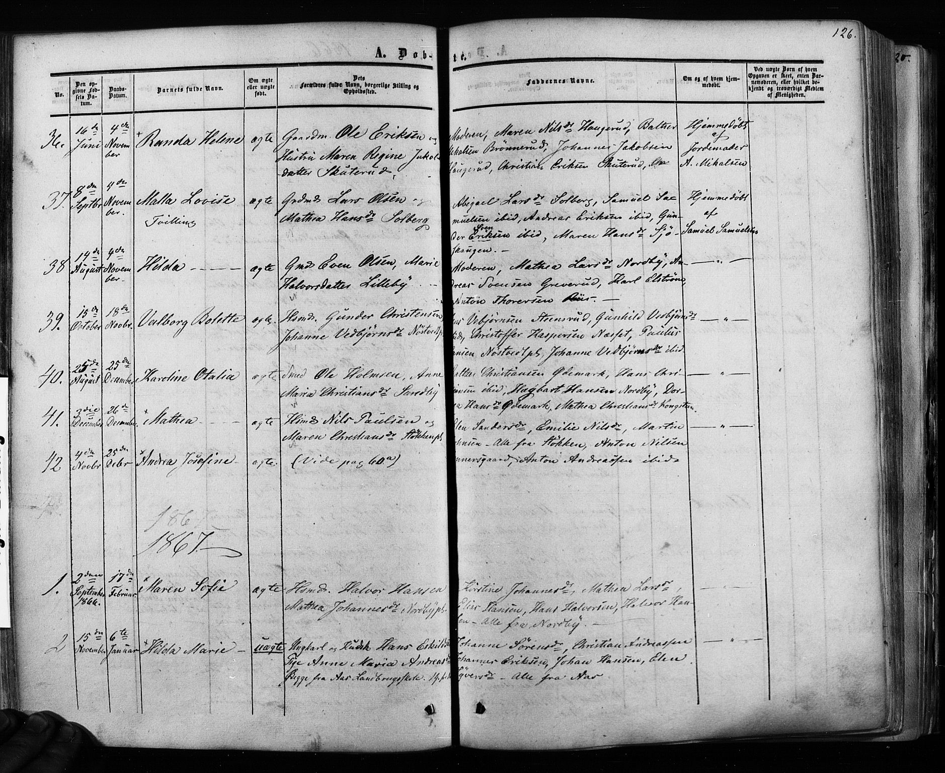 Ås prestekontor Kirkebøker, AV/SAO-A-10894/F/Fa/L0007: Parish register (official) no. I 7, 1854-1870, p. 126