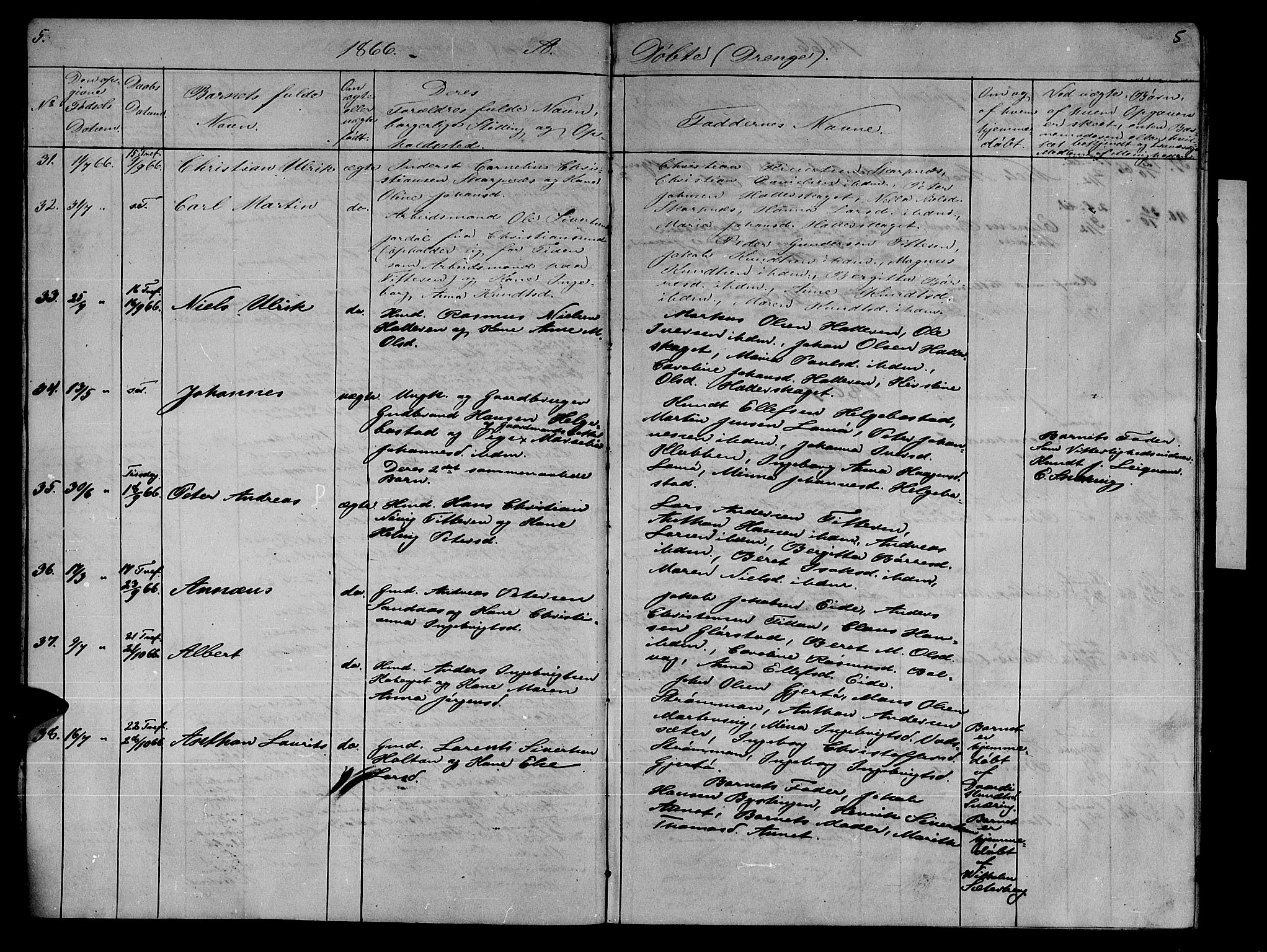 Ministerialprotokoller, klokkerbøker og fødselsregistre - Sør-Trøndelag, SAT/A-1456/634/L0539: Parish register (copy) no. 634C01, 1866-1873, p. 5