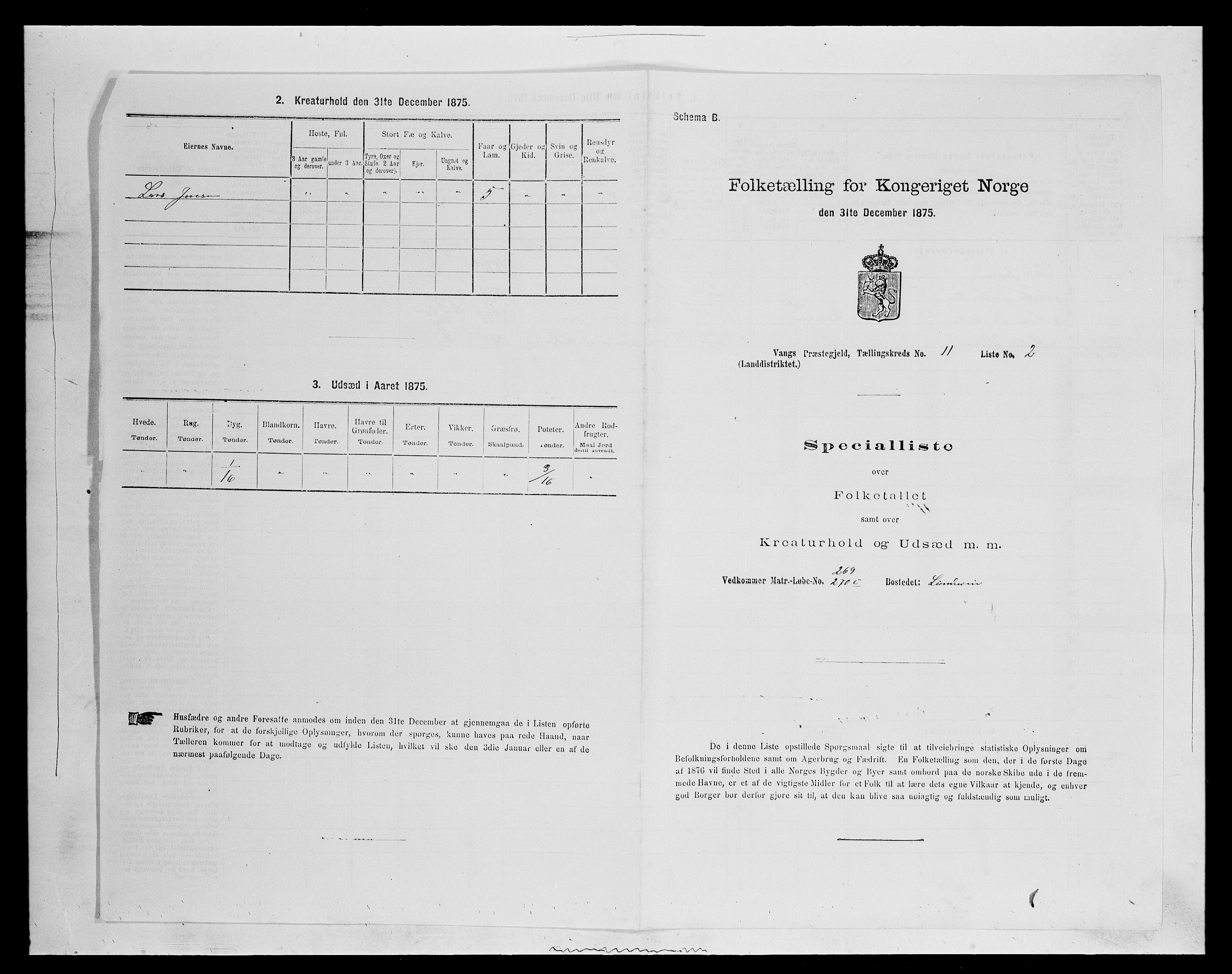 SAH, 1875 census for 0414L Vang/Vang og Furnes, 1875, p. 2368