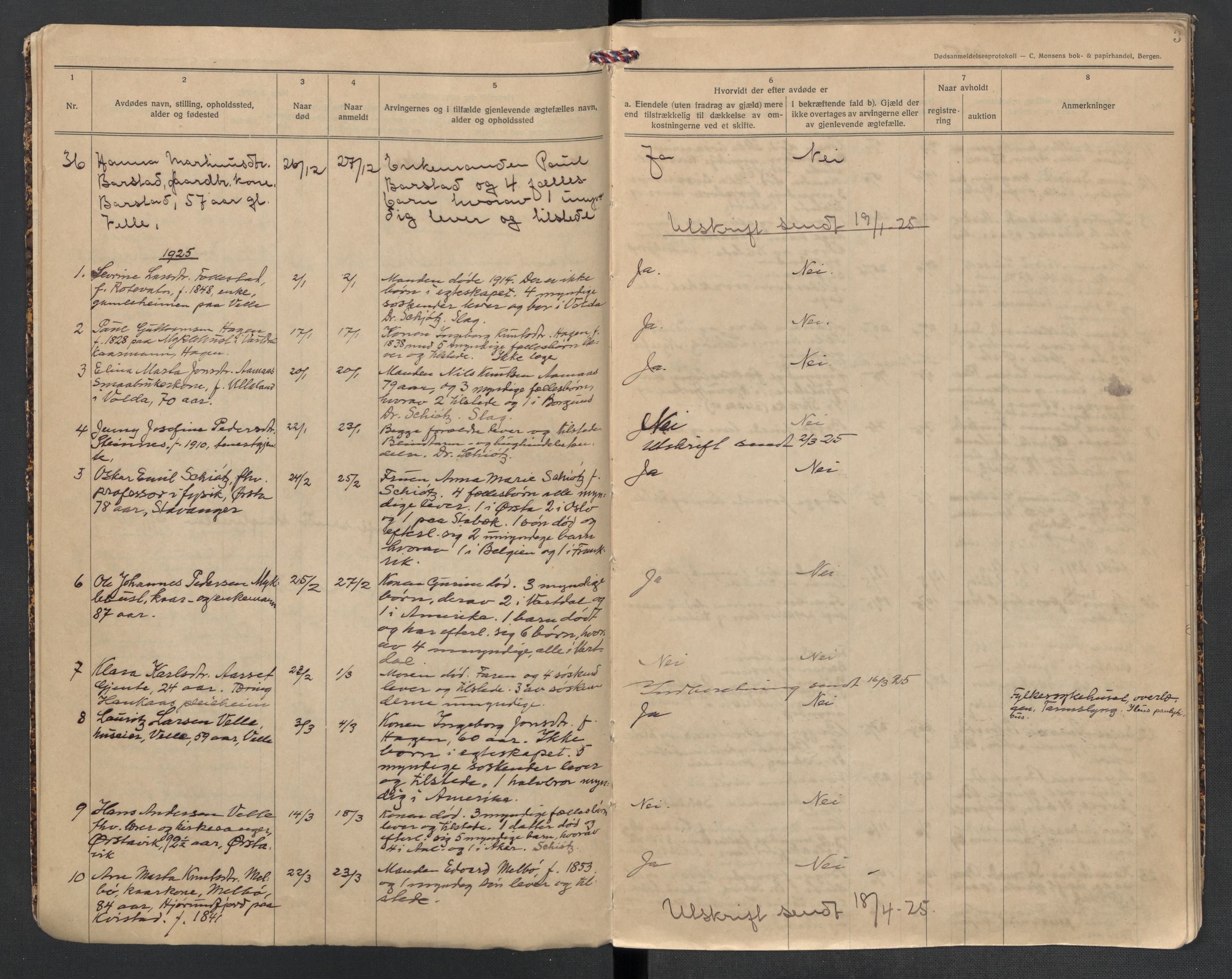 Ørsta lensmannskontor, AV/SAT-A-5670/1/02/L0002: 2.1.02 - Dødsfallsprotokoll, 1924-1933, p. 3