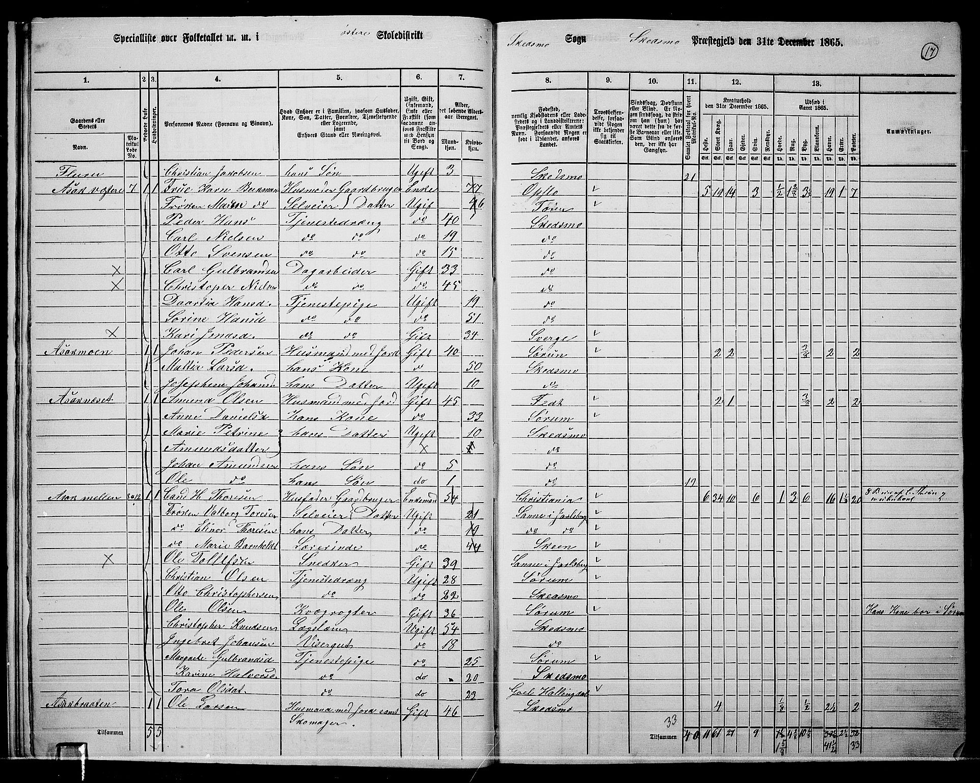 RA, 1865 census for Skedsmo, 1865, p. 15