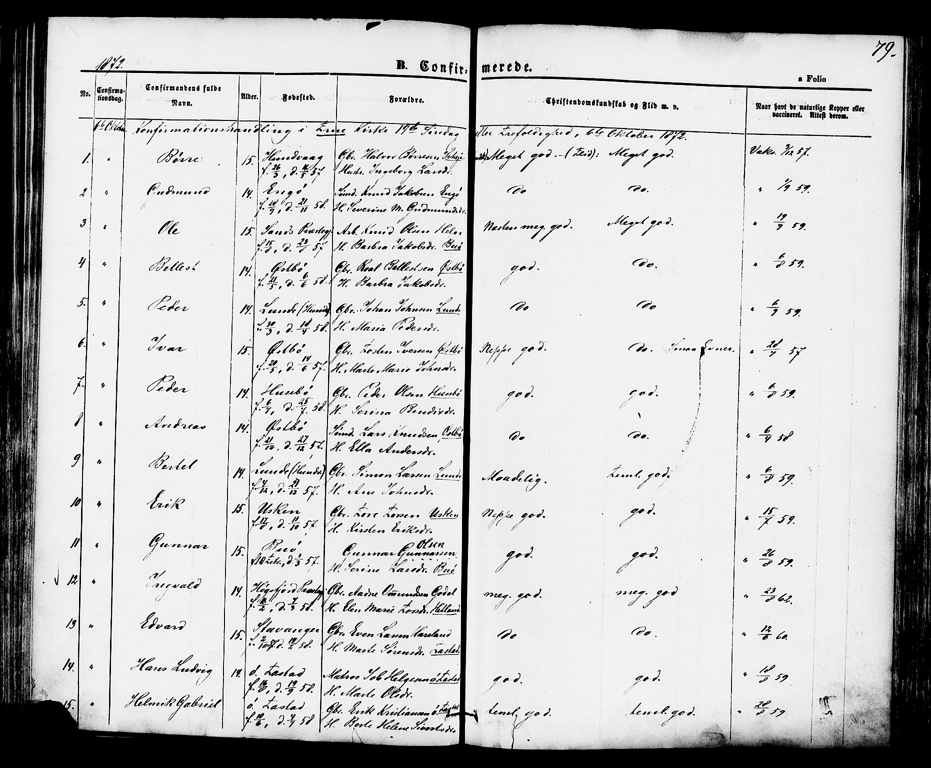 Hetland sokneprestkontor, SAST/A-101826/30/30BA/L0004: Parish register (official) no. A 4, 1862-1881, p. 79