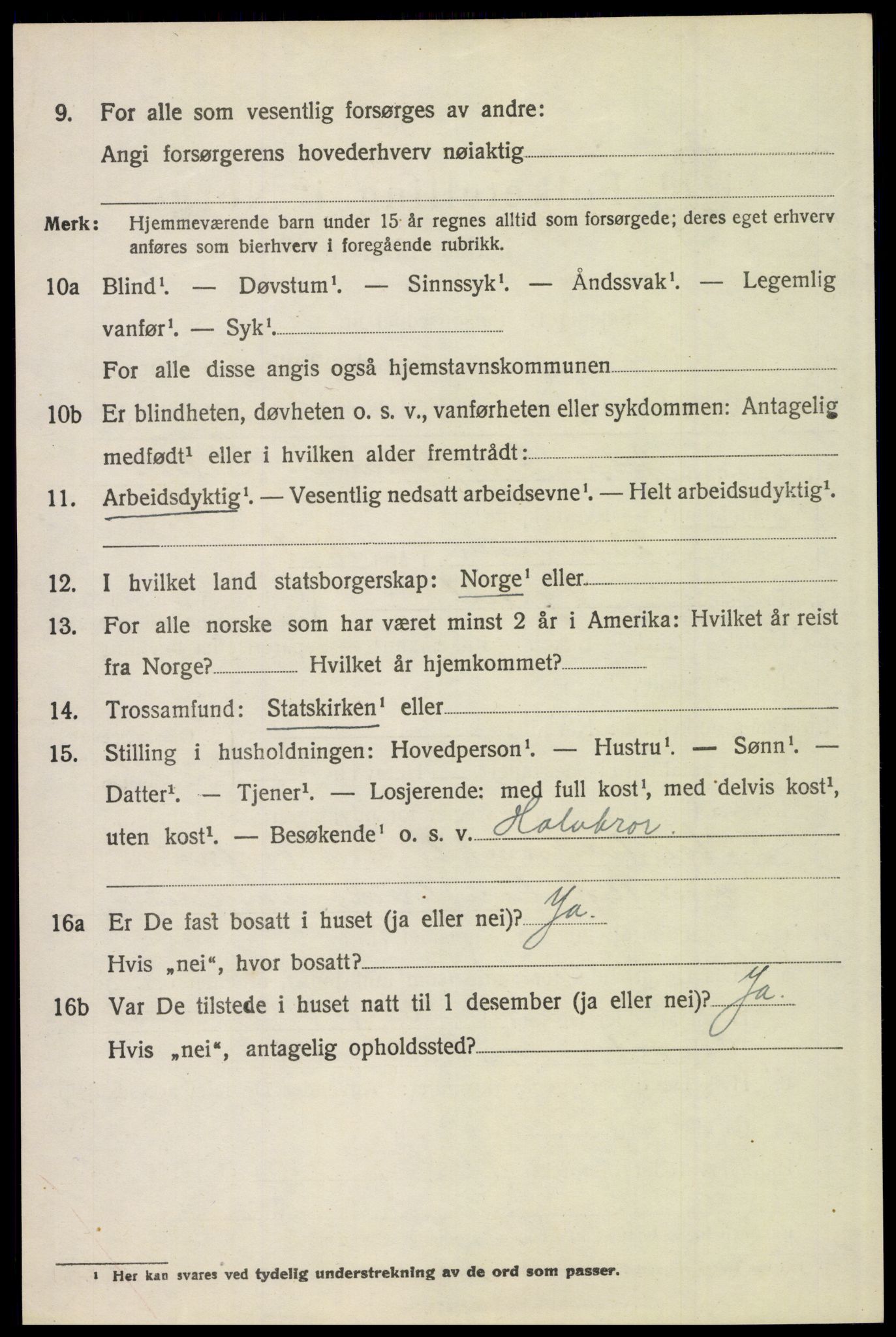 SAH, 1920 census for Tynset, 1920, p. 2279