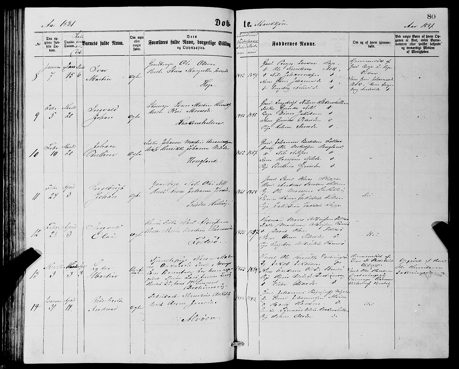 Askøy Sokneprestembete, AV/SAB-A-74101/H/Ha/Hab/Haba/L0007: Parish register (copy) no. A 7, 1871-1881, p. 80