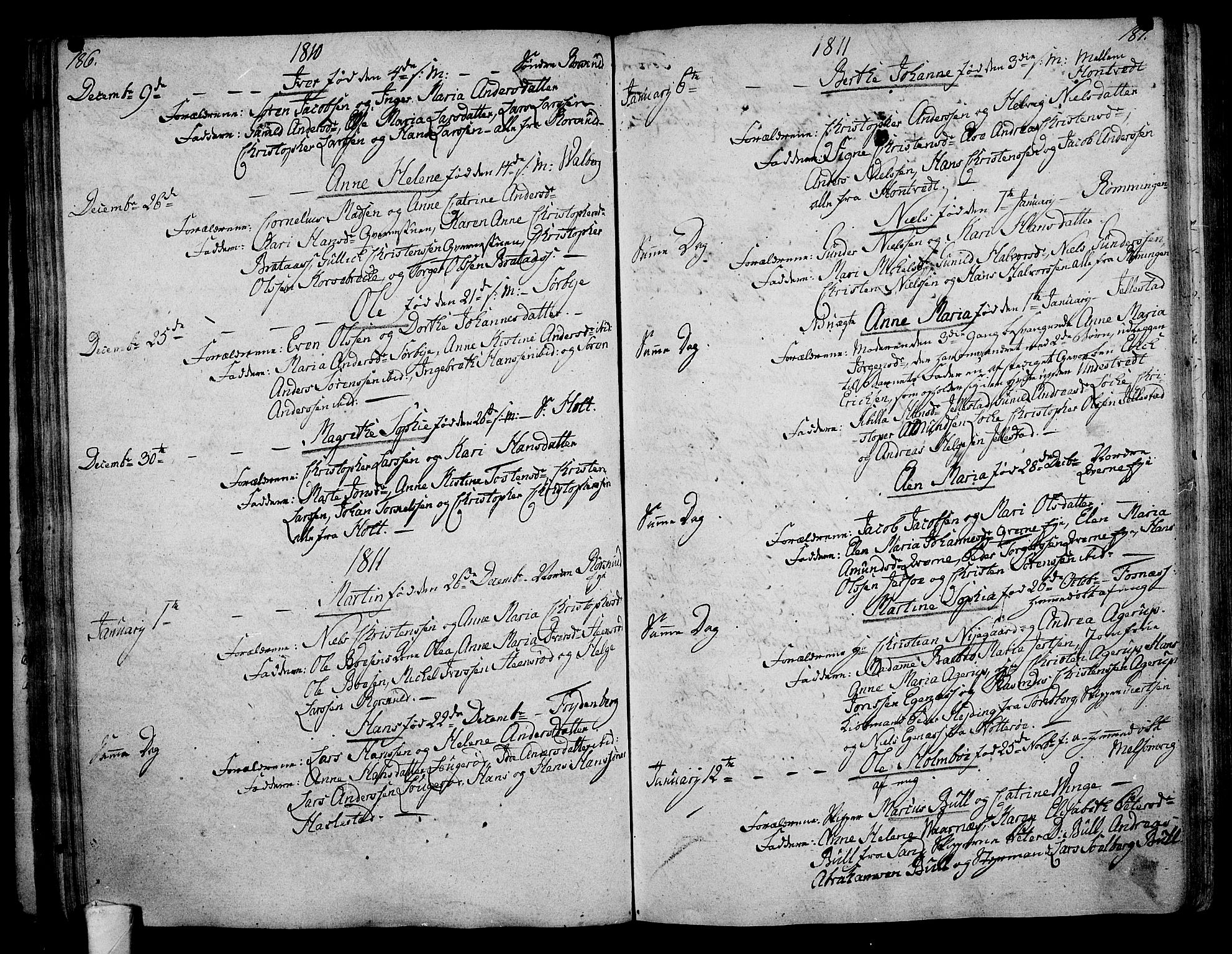 Stokke kirkebøker, SAKO/A-320/F/Fa/L0004: Parish register (official) no. I 4, 1804-1815, p. 186-187
