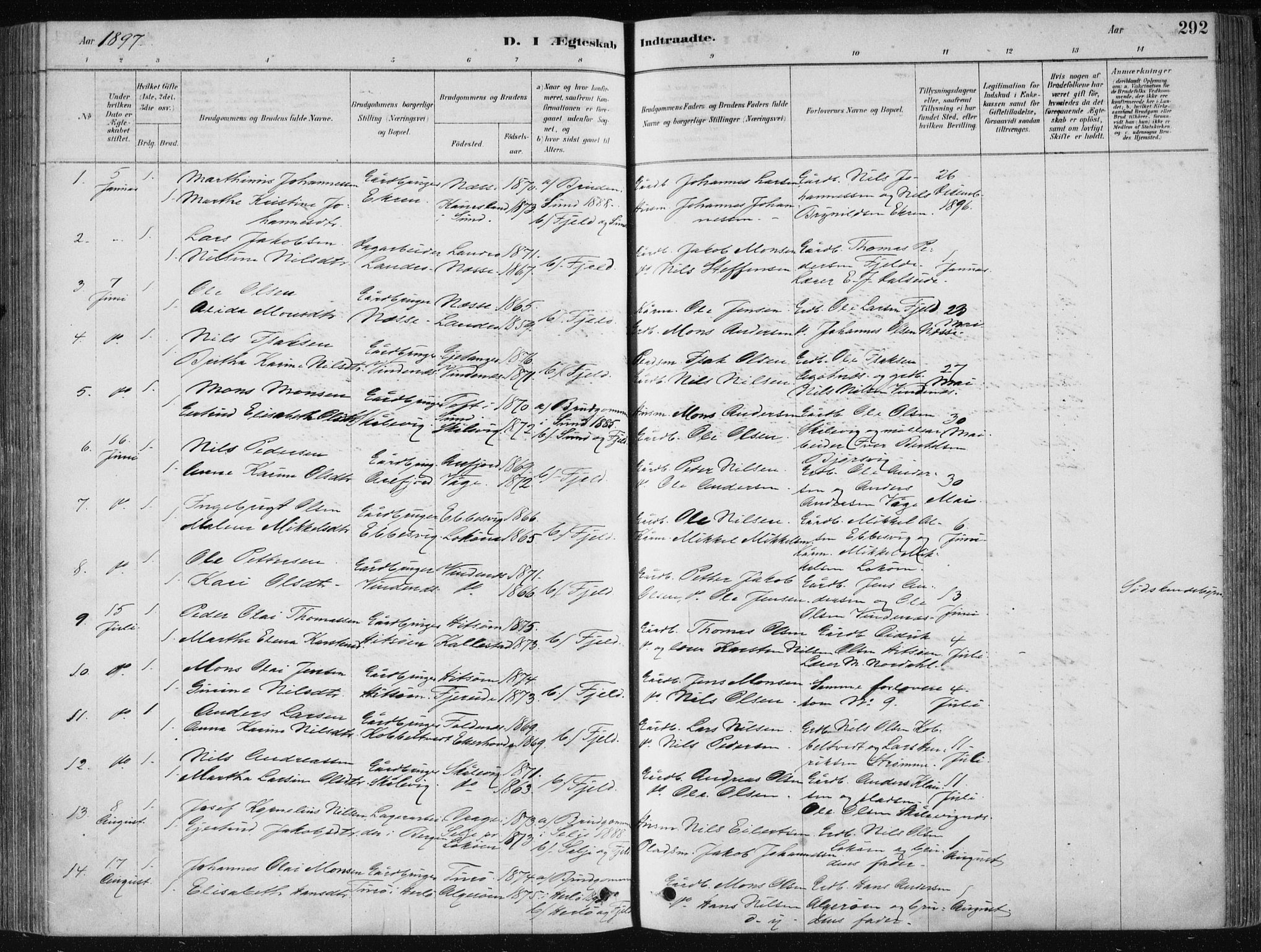 Fjell sokneprestembete, AV/SAB-A-75301/H/Haa: Parish register (official) no. A  8, 1878-1898, p. 292